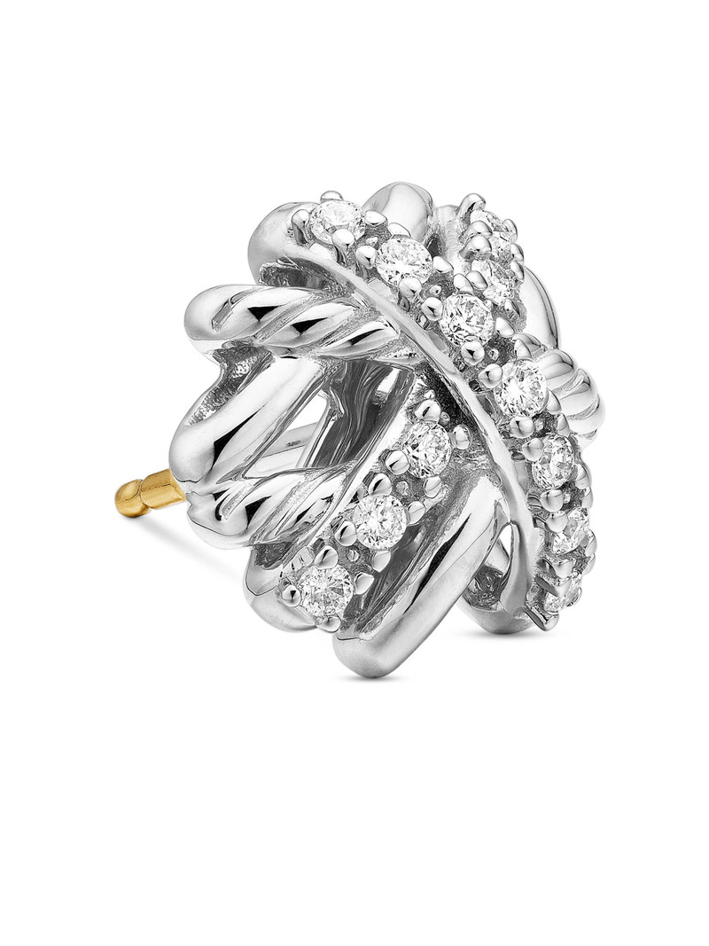 Women's Crossover Stud Earrings in Sterling Silver with Diamonds, 11mm - Diamond 5