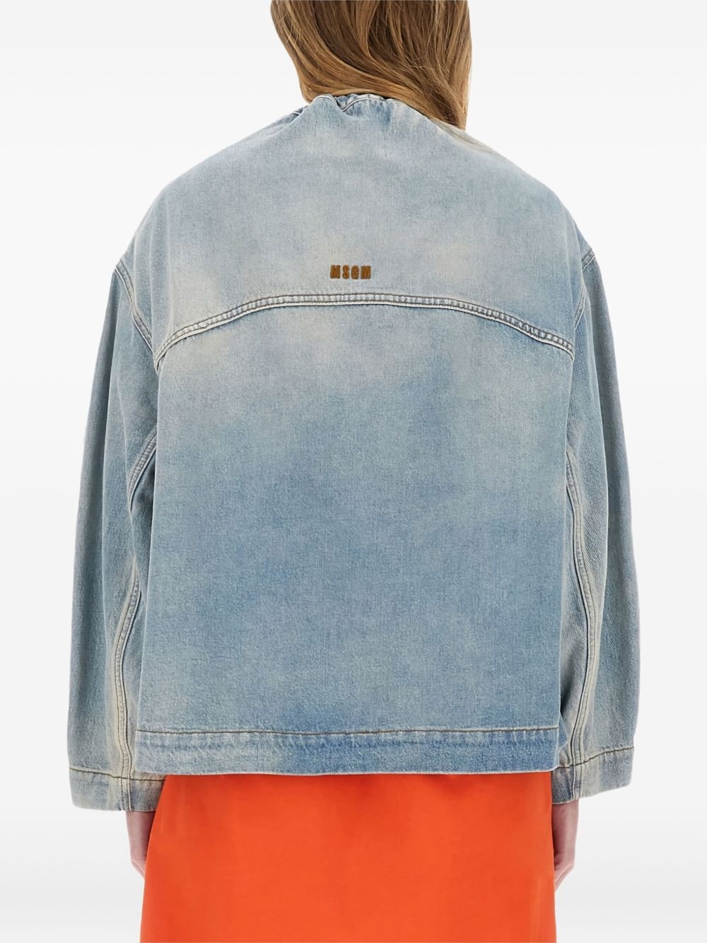 drawstring-collar denim jacket - 3