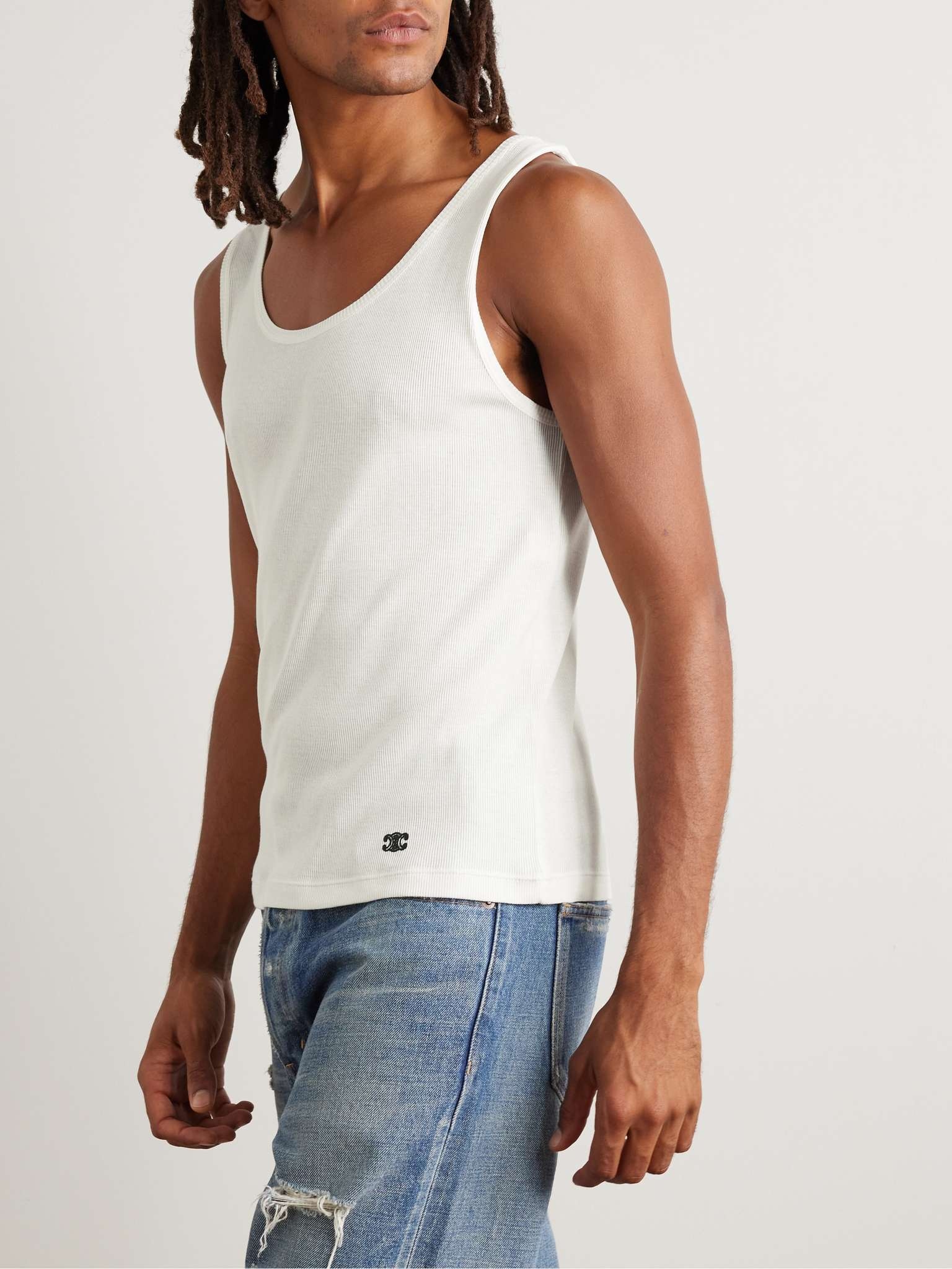 Logo-Embroidered Ribbed Silk and Cotton-Blend Tank Top - 3