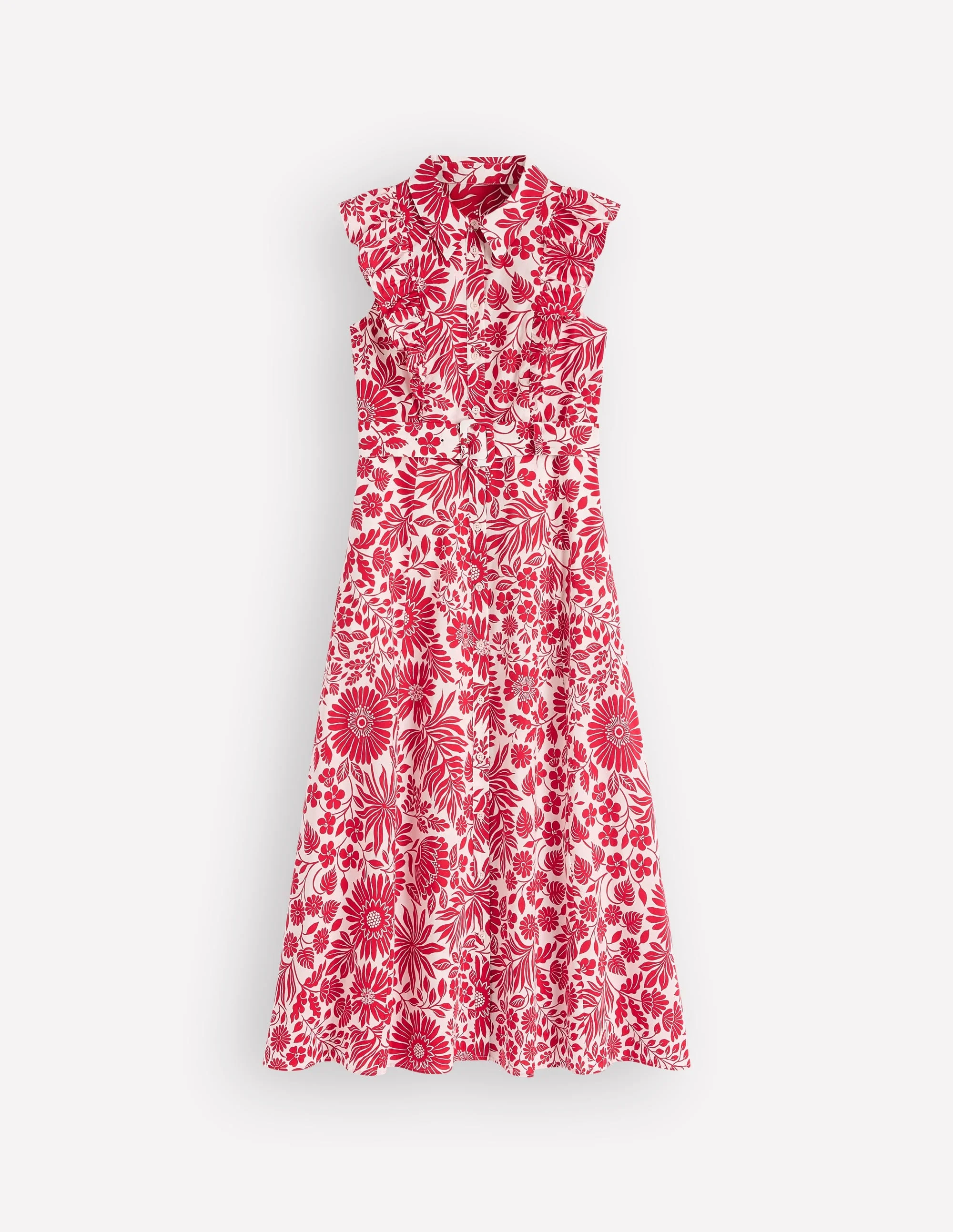 Ruffle Bodice Shirt Dress-Merida Red, Flowerbed Bloom - 1