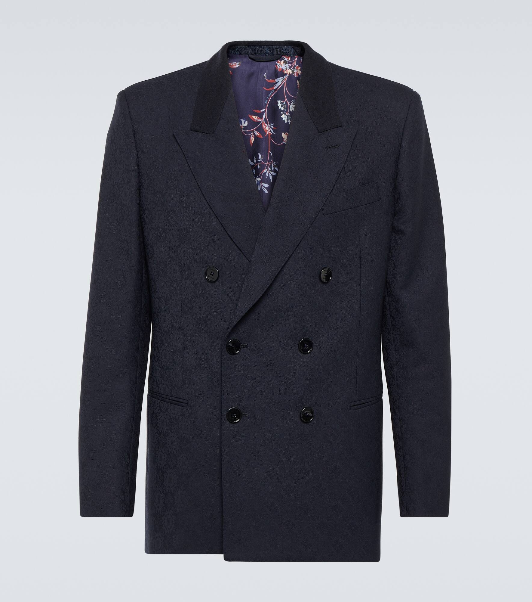 Jacquard double-breasted wool blazer - 1