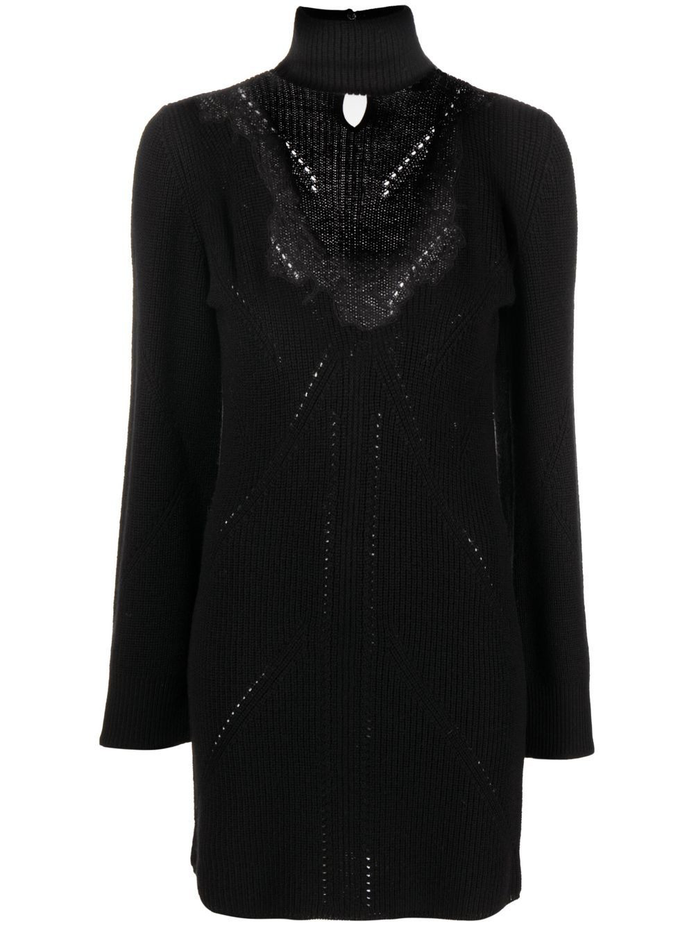 lace-trim knitted jumper dress - 1