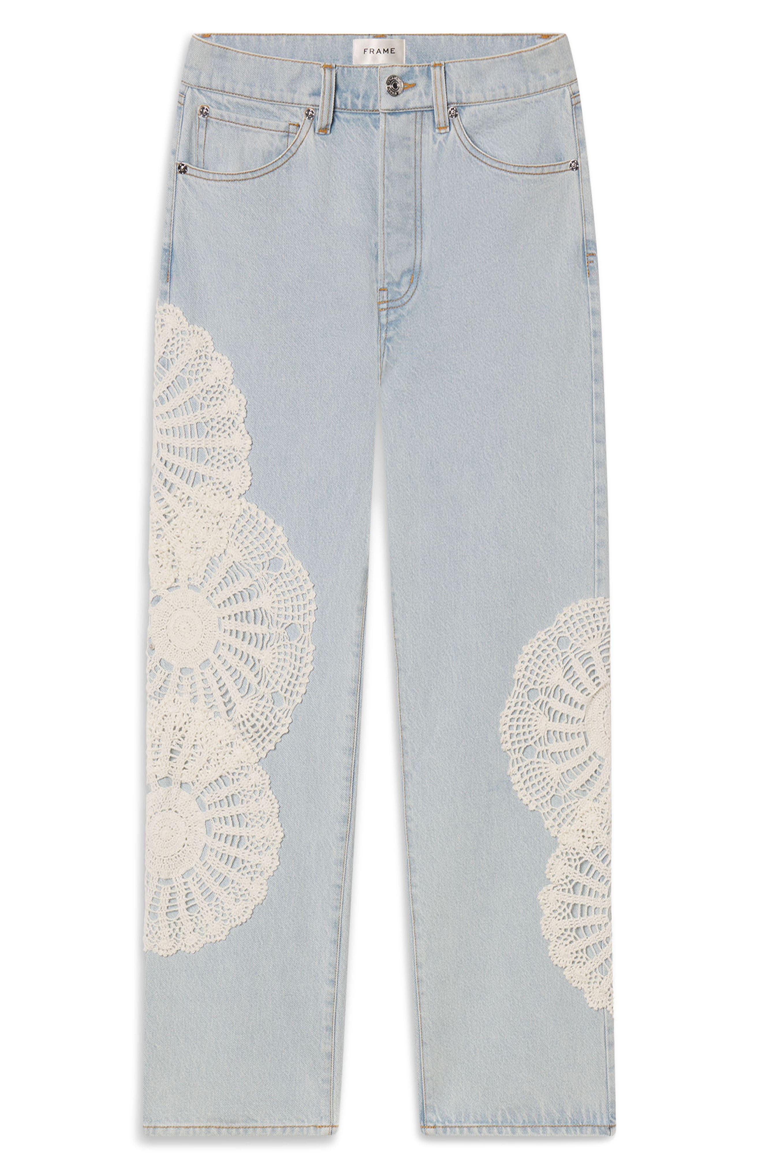 FRAME The Crochet Straight Leg Ankle Jeans in Wisp at Nordstrom - 5