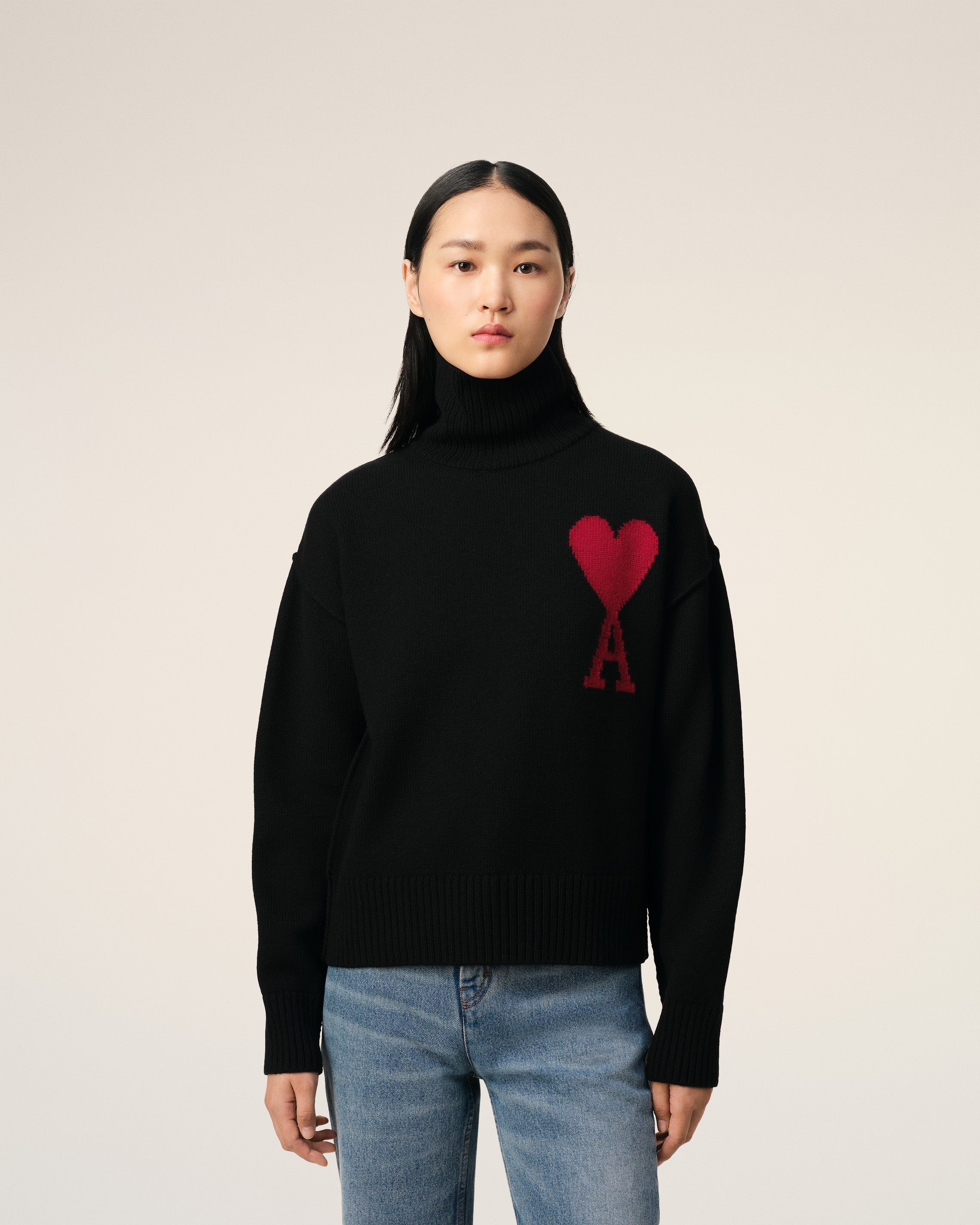 BLACK WOOL AMI DE COEUR SWEATER - 3