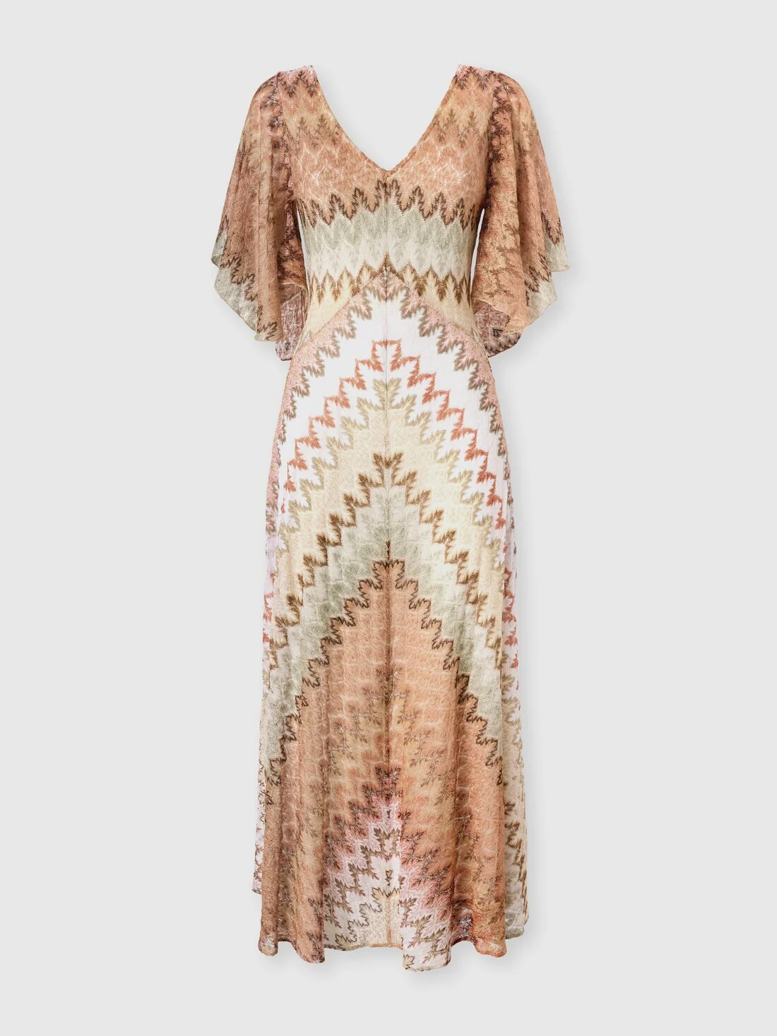Long dress with V-neck in zigzag lamé viscose - 1