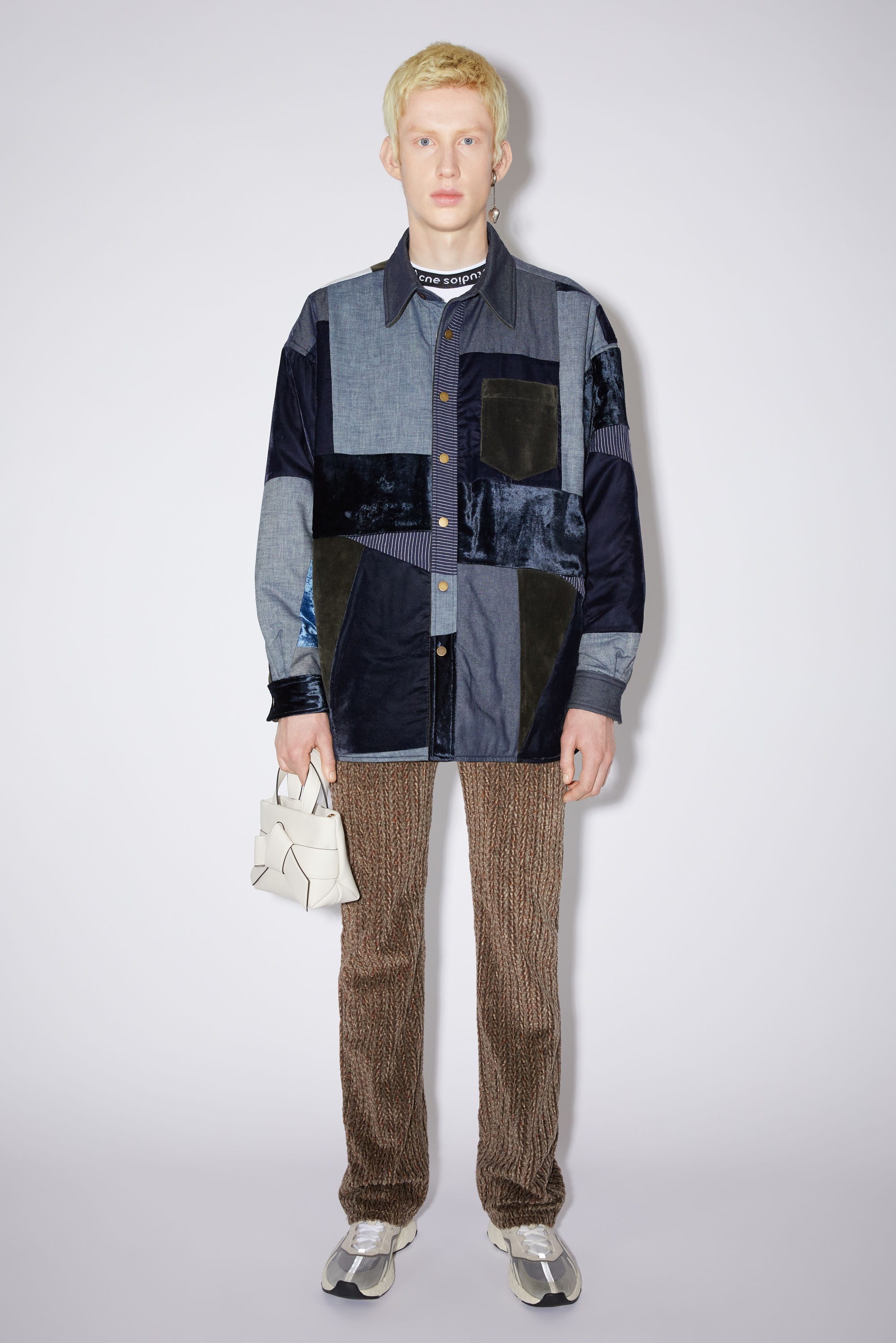 Patchwork button-up overshirt - Denim Blue - 2