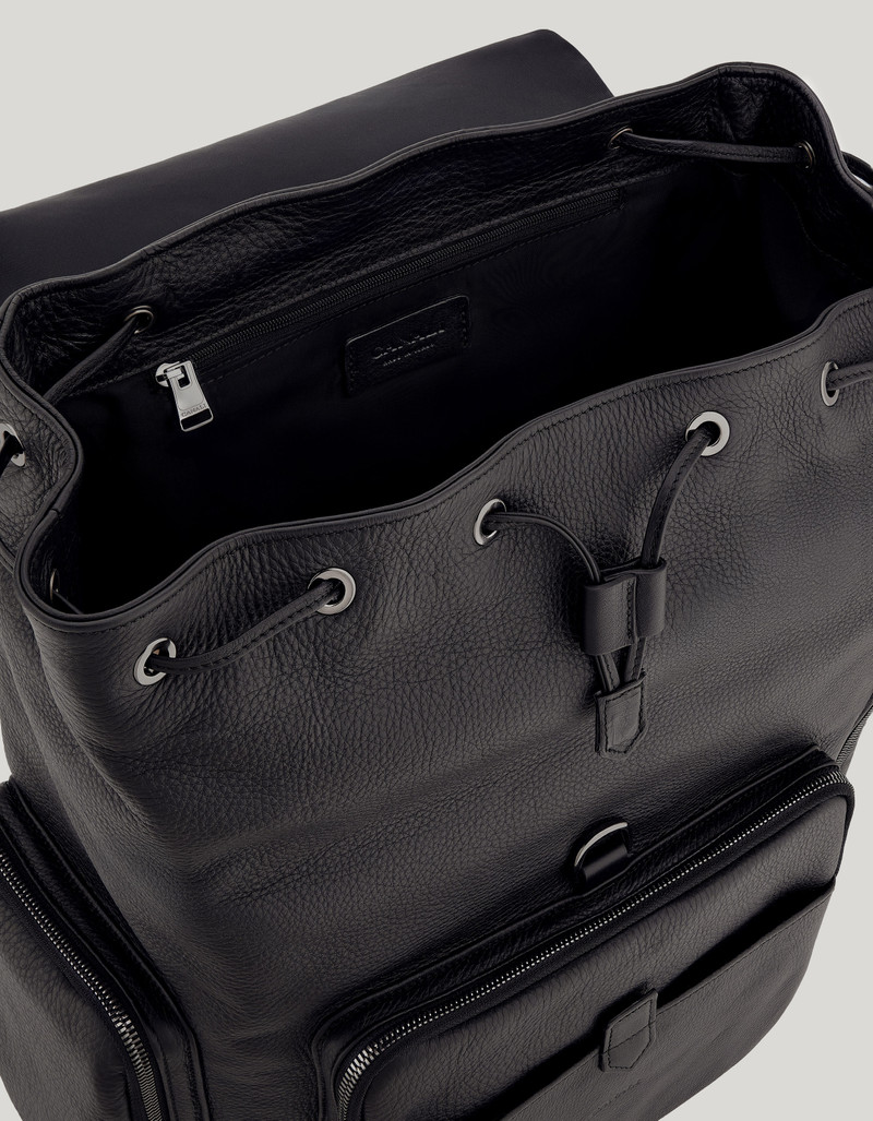 BLACK HAMMERED CALFSKIN THREE POCKET BACKPACK 5