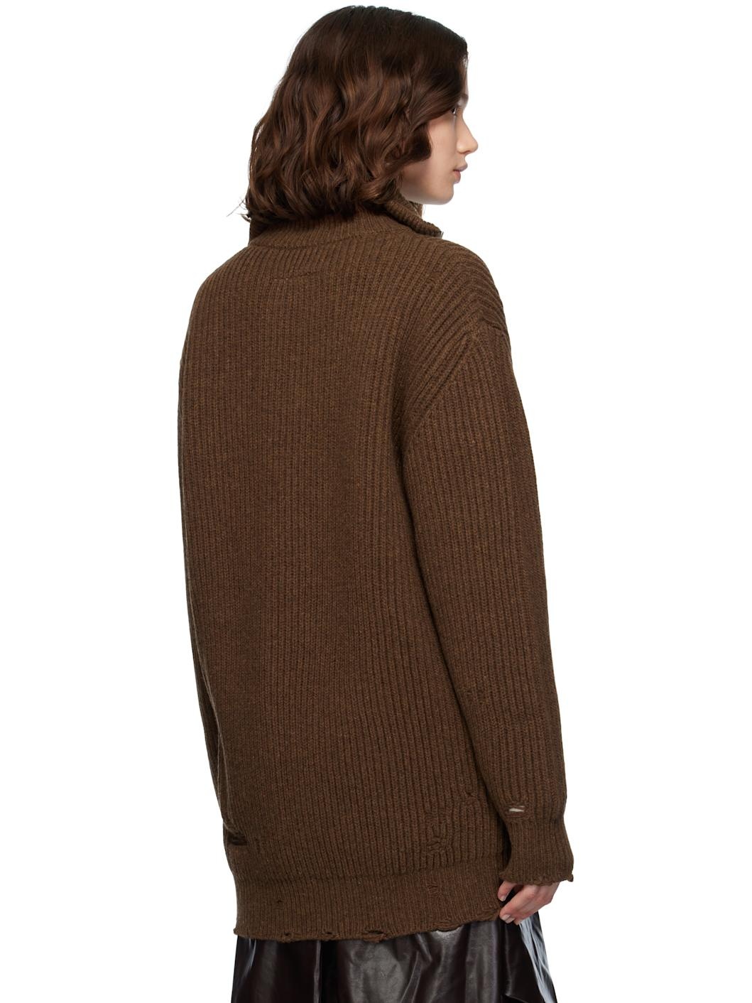 Brown Ribbed Knit Sweater - 3