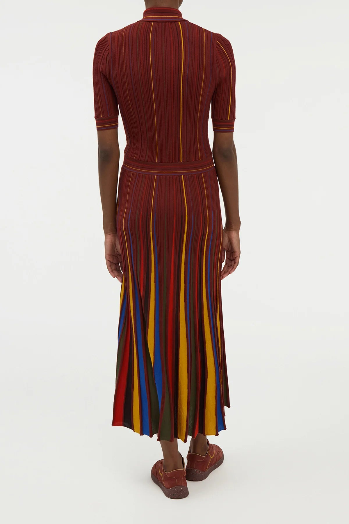 Calypso Pinstripe Knit Midi Dress Burnt Sienna Merino Wool - 5