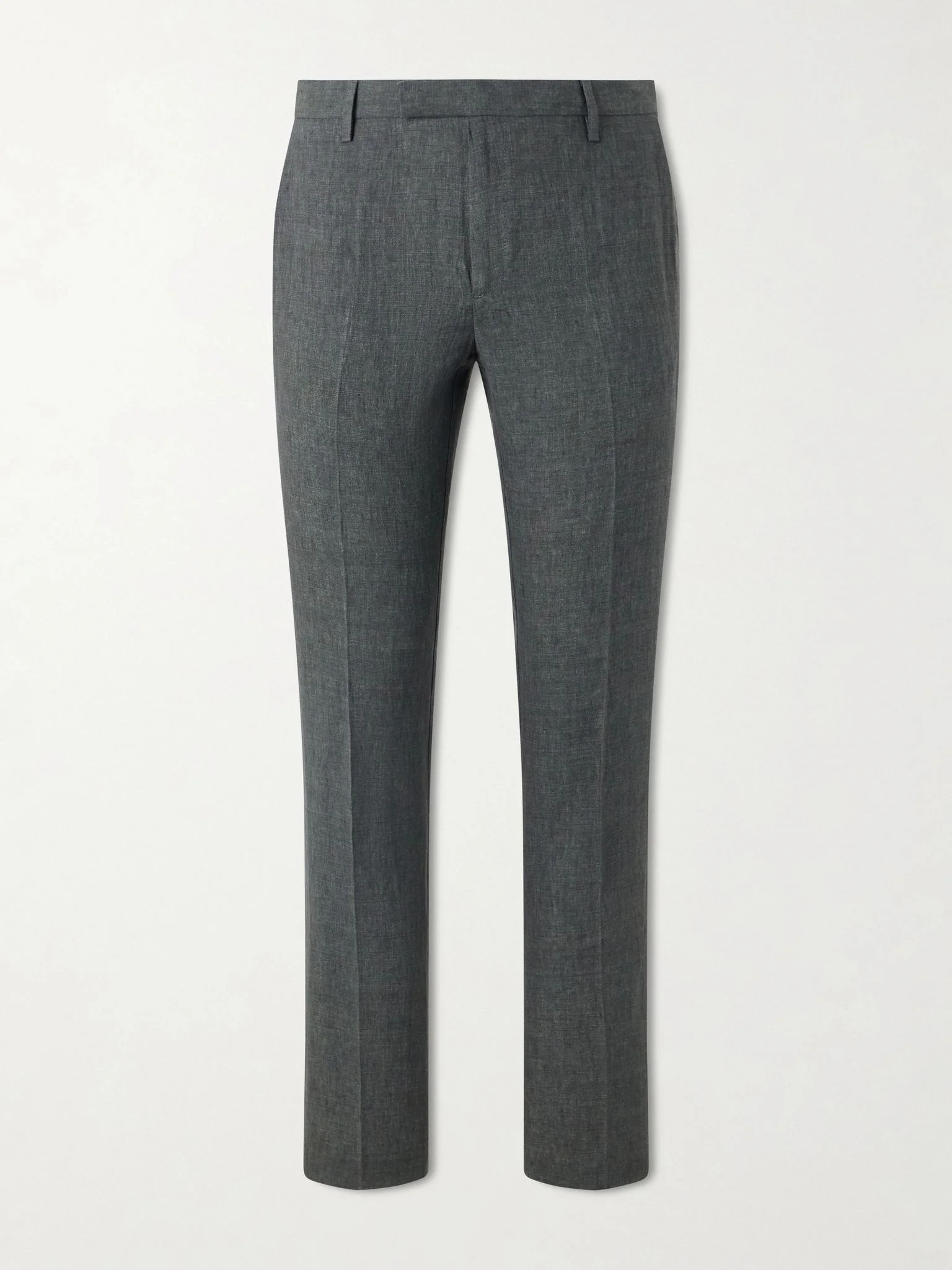 Straight-Leg Pleated Linen Suit Trousers Green - 1