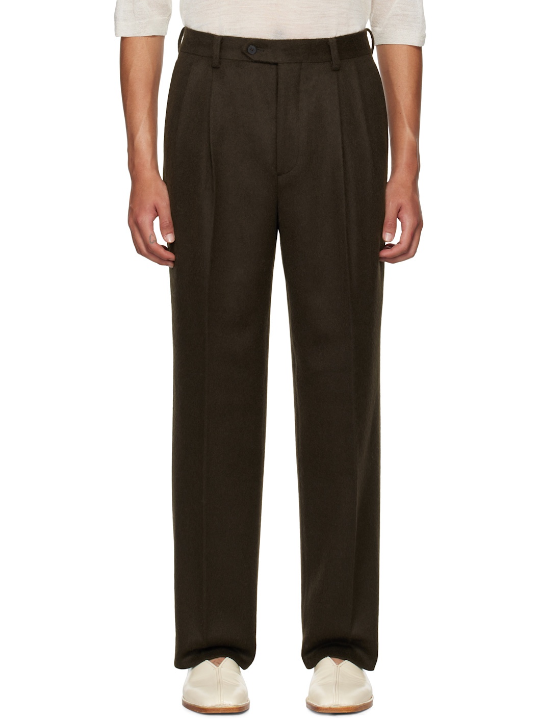 まる　AURALEE BABY CAMEL FLANNEL SLACKS Auralee Baby Camel Flannel Slacks Dark Brown | Cultizm