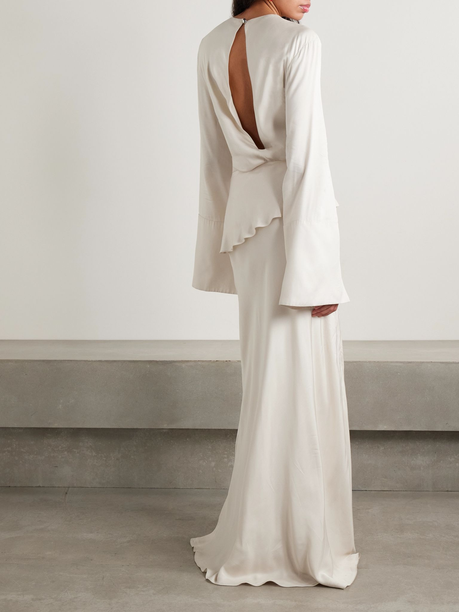 The Violet tiered satin-twill gown Ivory - 3