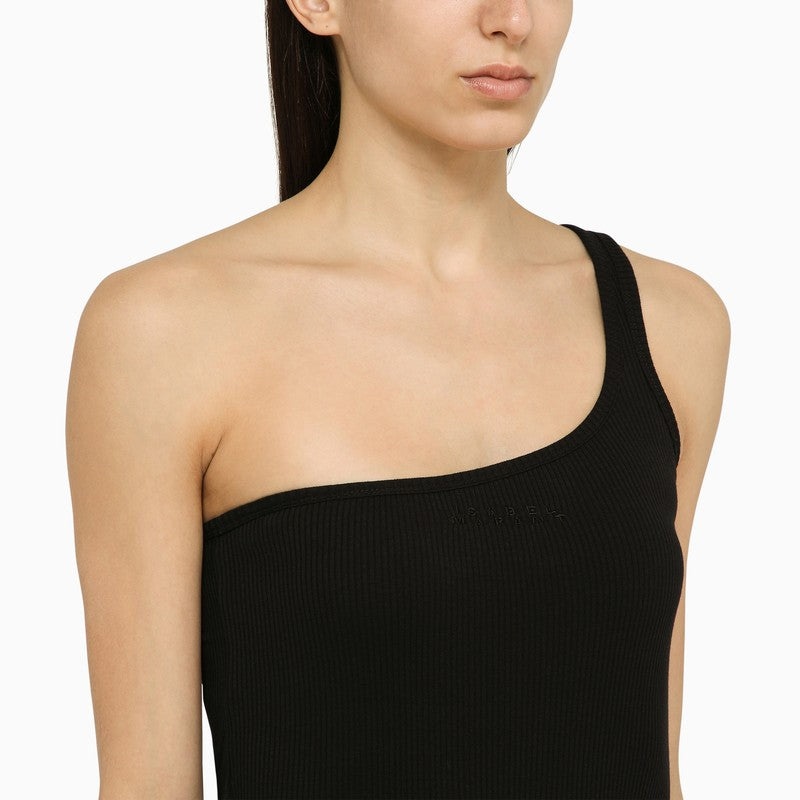 BLACK ONE-SHOULDER COTTON DRESS - 4