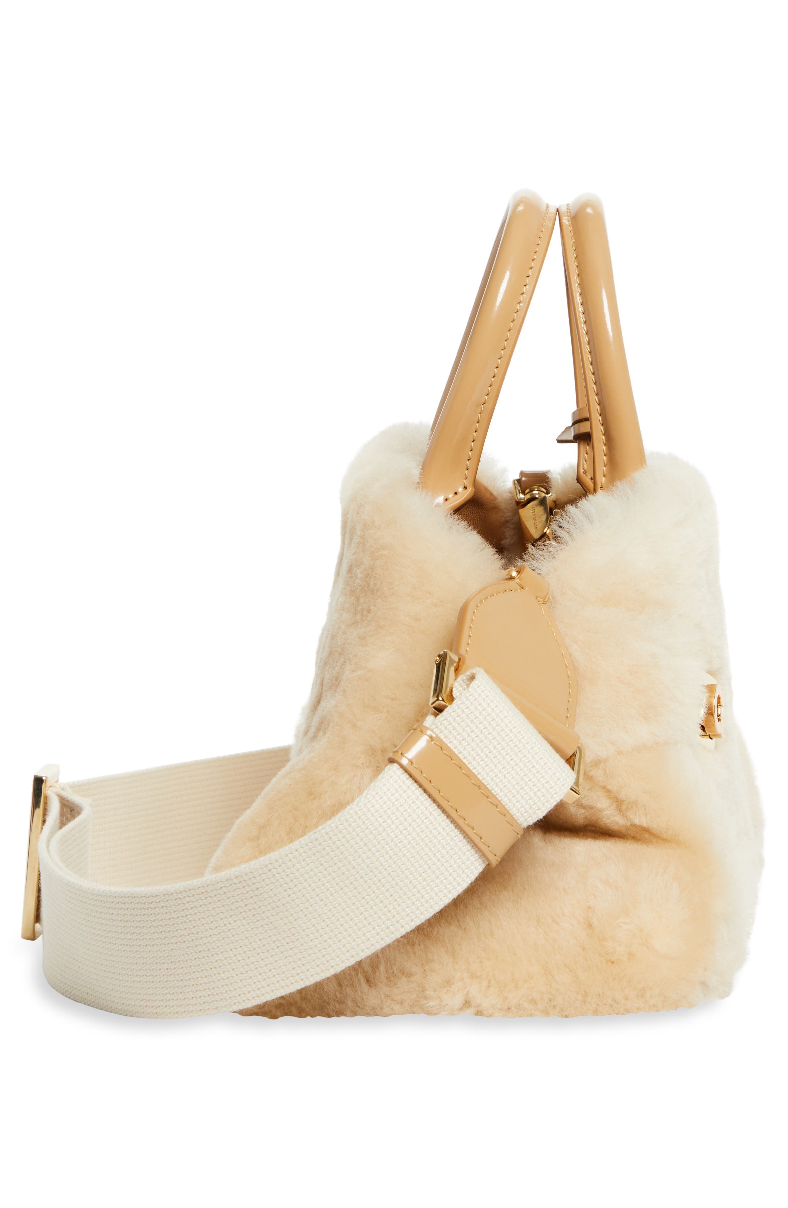 FERRAGAMO Mini Hug Genuine Shearling Top Handle Bag in Naturale/Camel at Nordstrom - 7