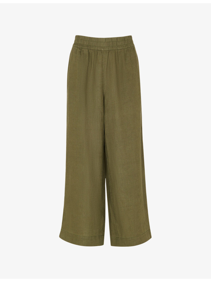 Elasticated-waist high-rise linen trousers 1