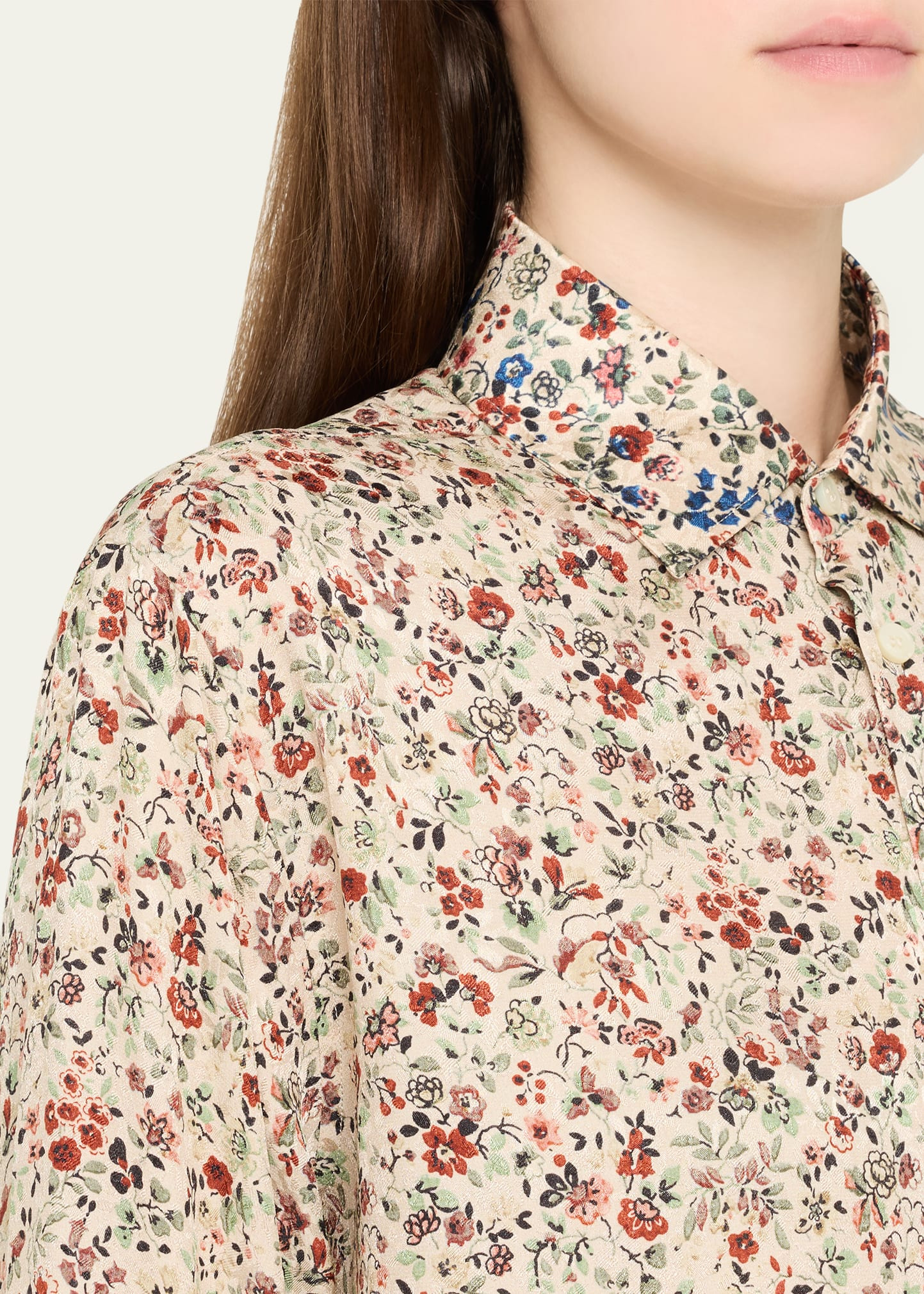 Thea Floral-Print Silk Button-Down Shirt - 5