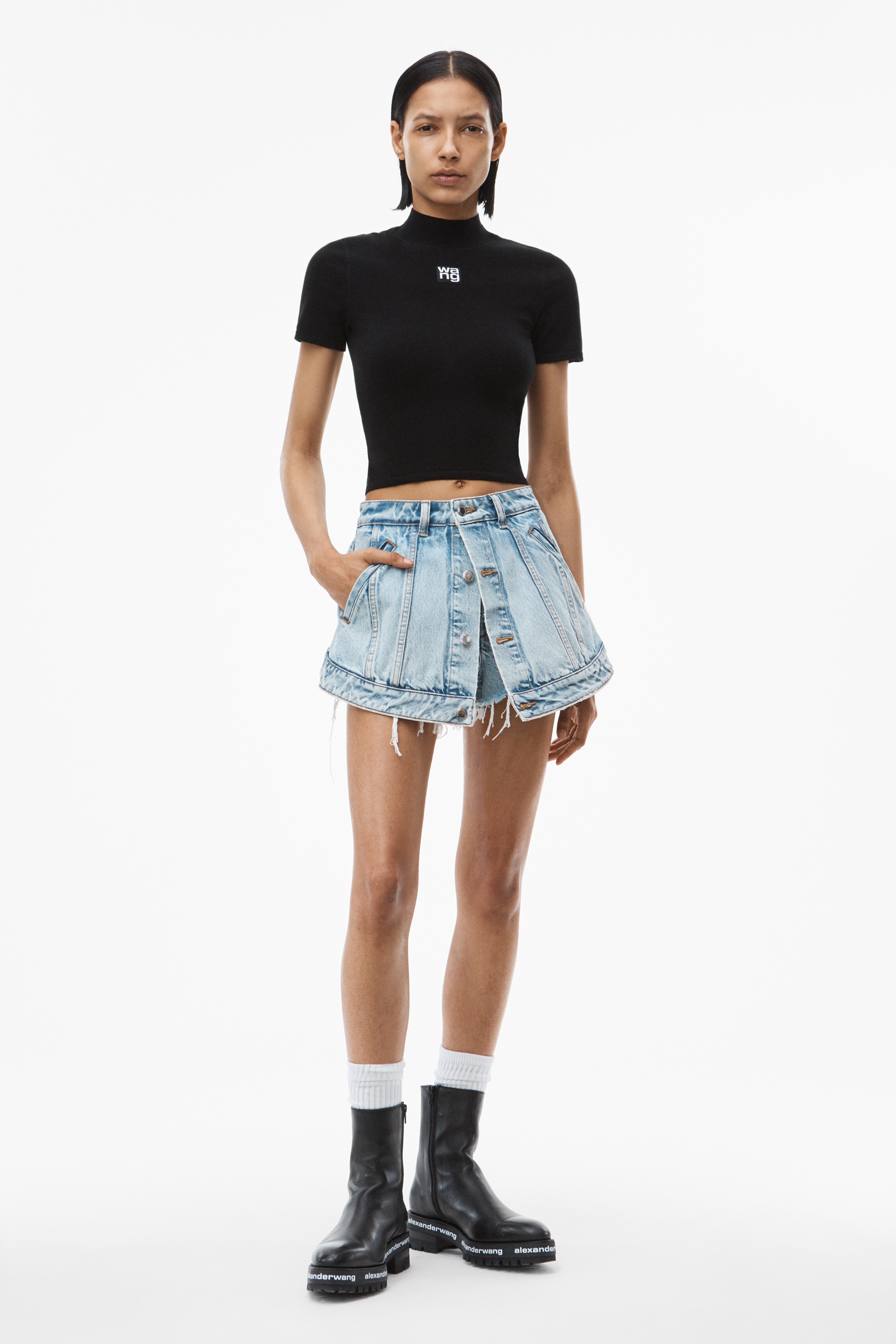 CUTAWAY SKORT IN DENIM - 2