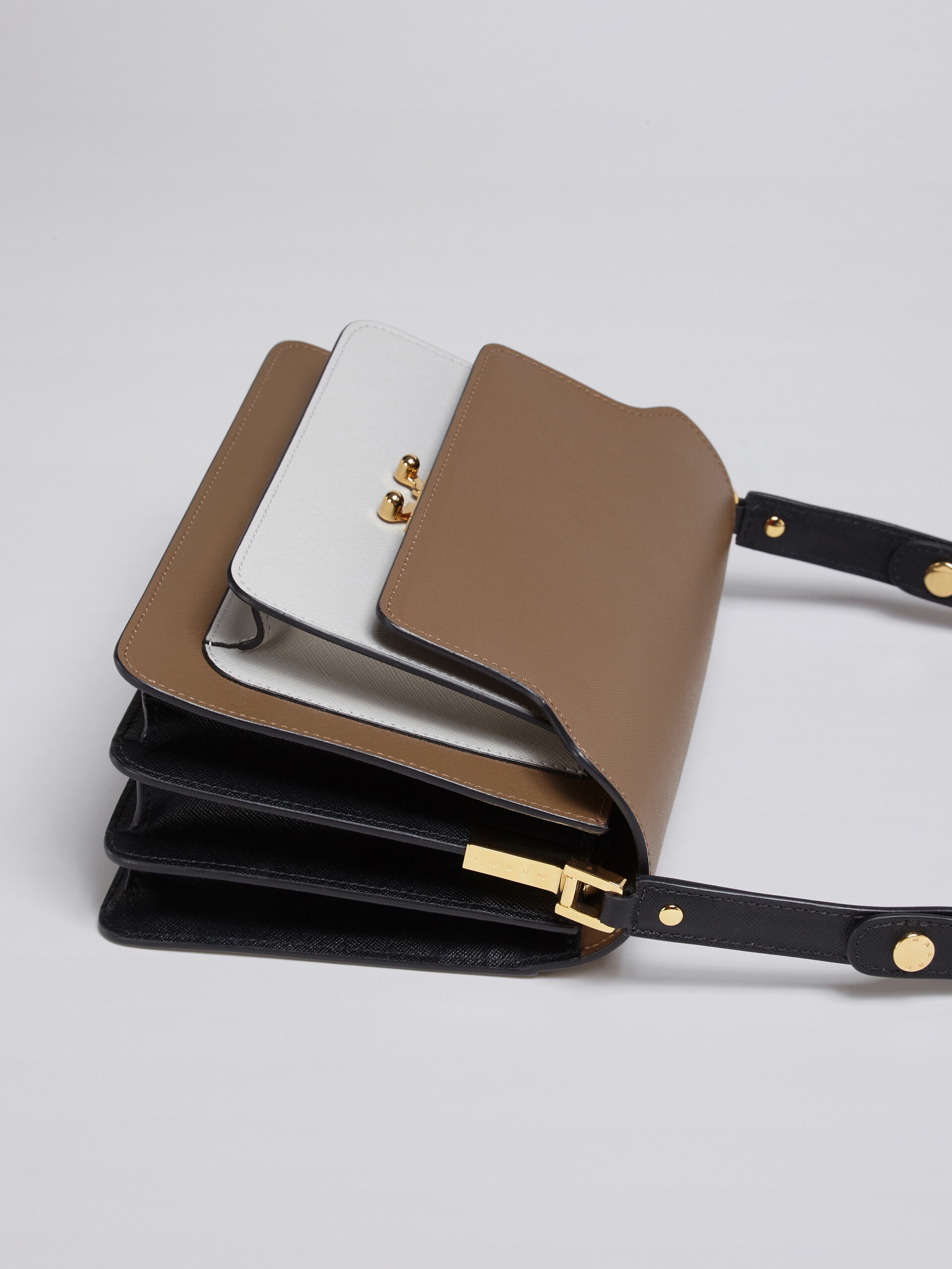 TRUNK MEDIUM BAG IN BROWN GREY AND BLACK SAFFIANO LEATHER - 4