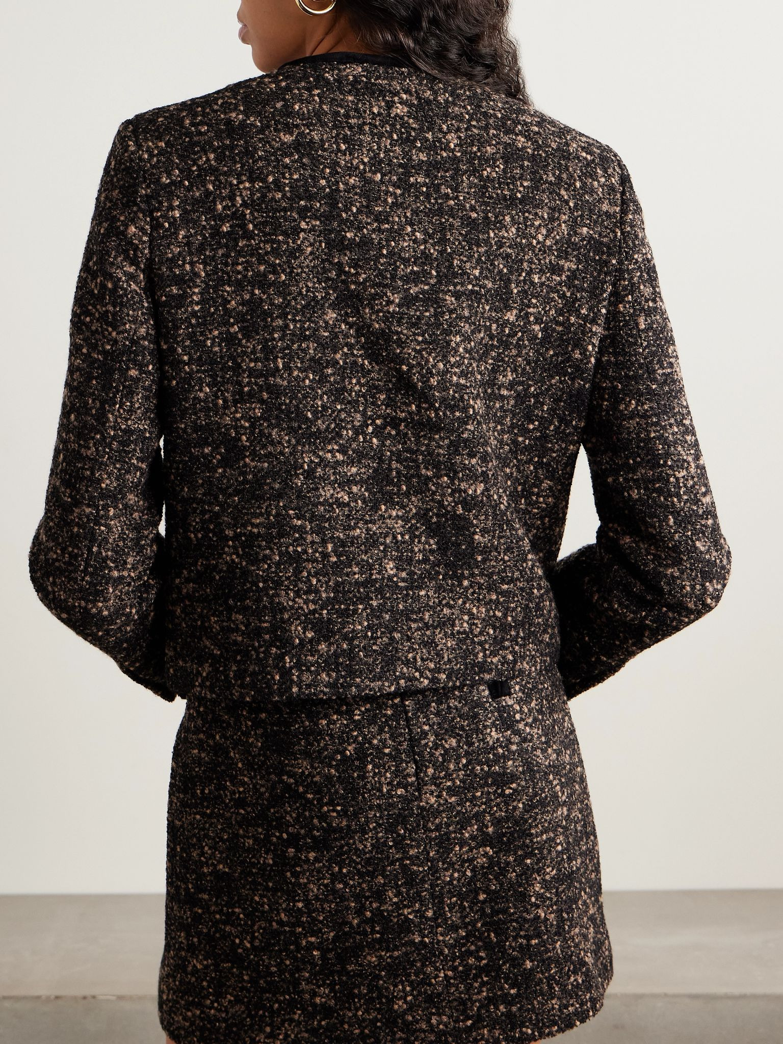 Katara Shamo velvet-trimmed bouclé-tweed jacket Brown - 4