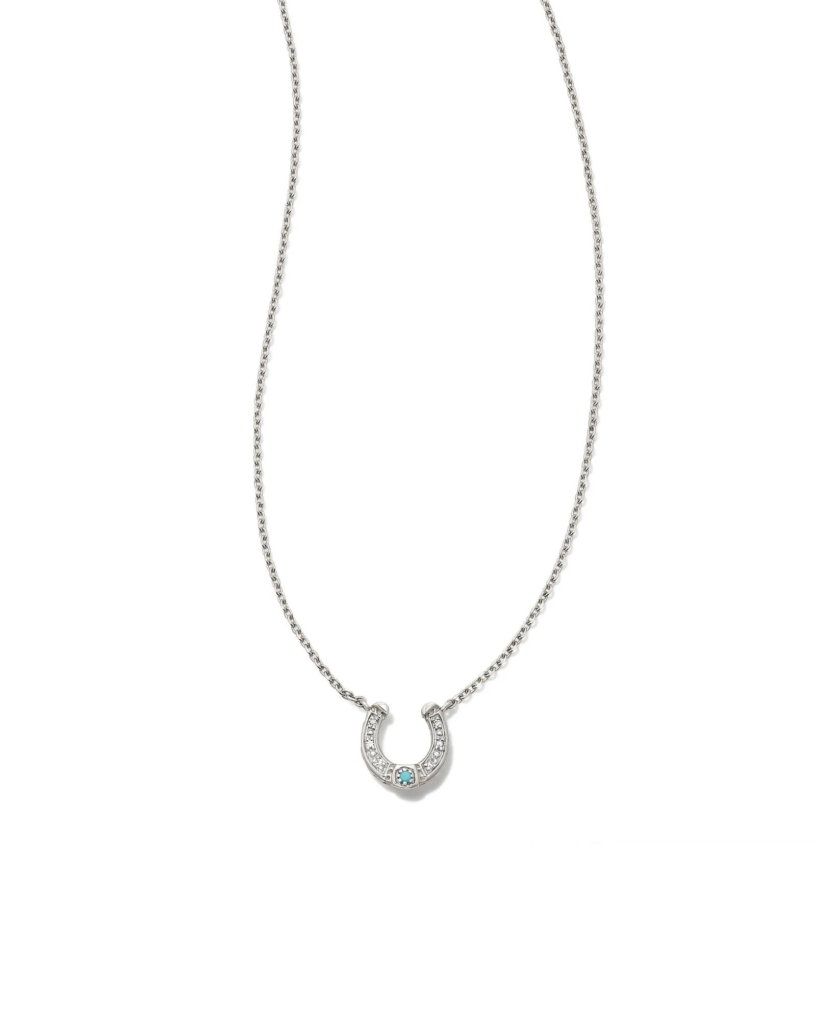 Noble 14k White Gold Horseshoe Short Pendant Necklace in Turquoise - 1