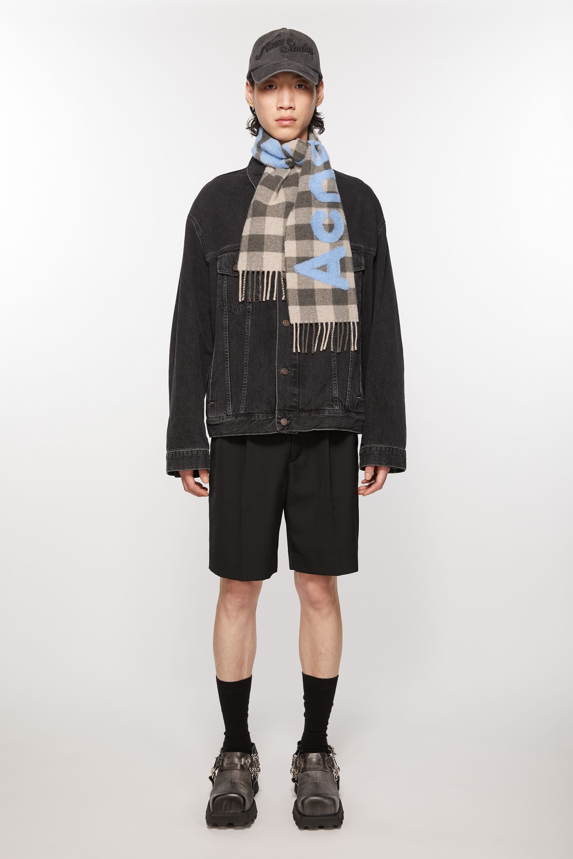 Check logo scarf - Narrow - Brown/blue - 2