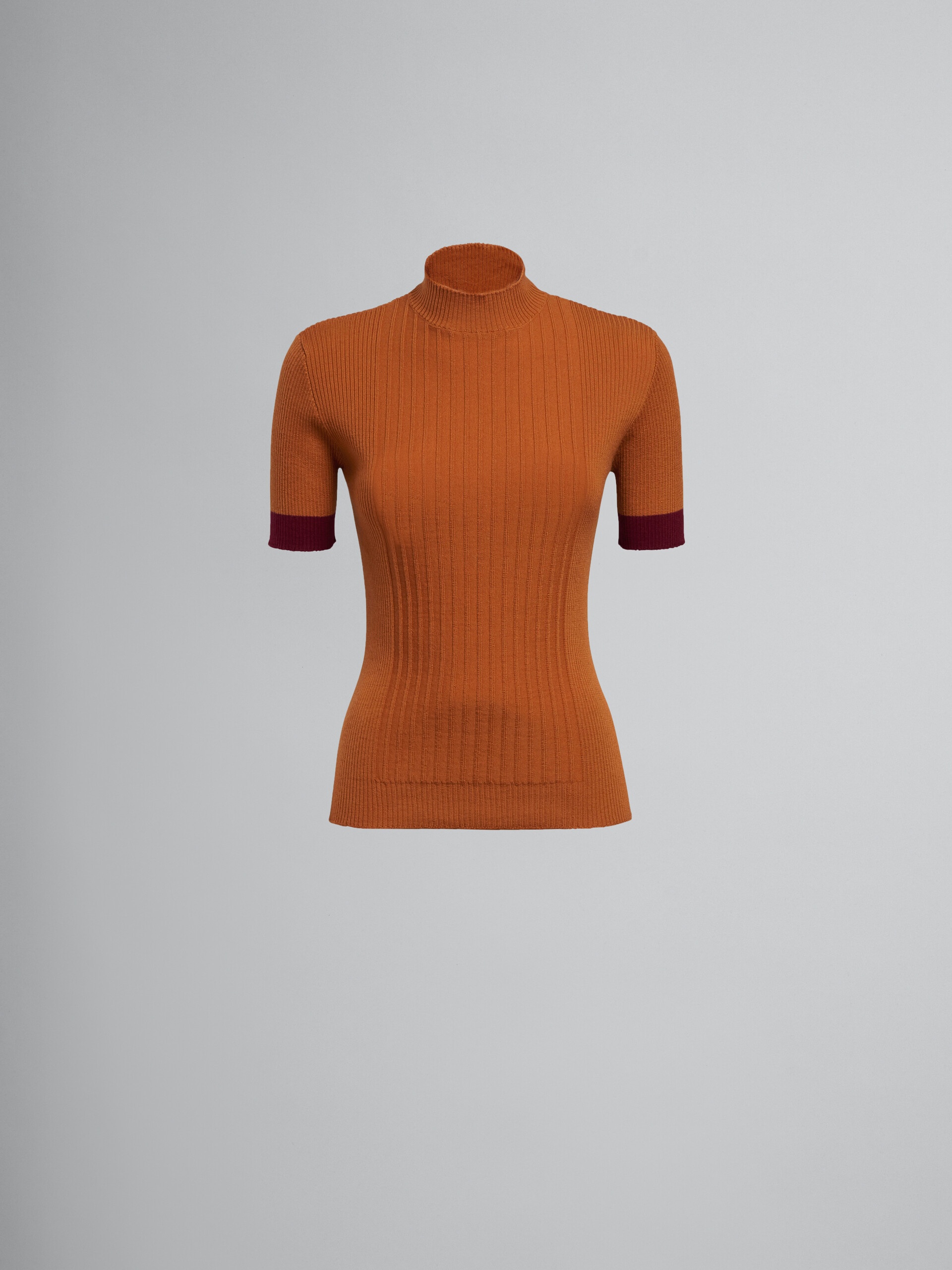 ORANGE WOOL TURTLENECK WITH CONTRASTING CUFFS - 1