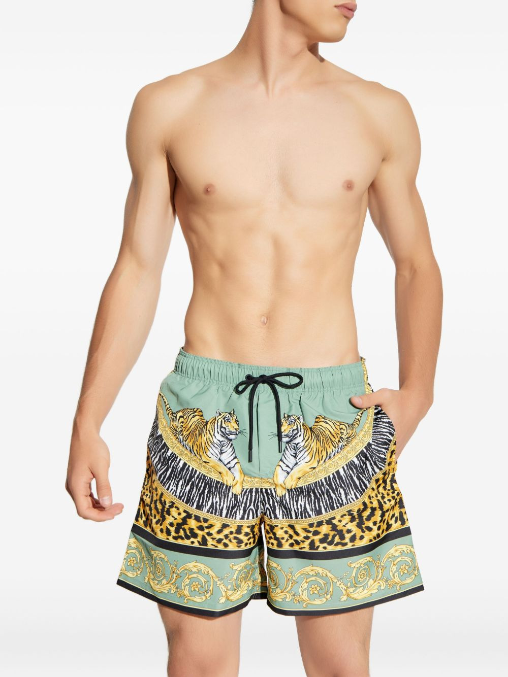 tiger-print drawstring  swim shorts - 3