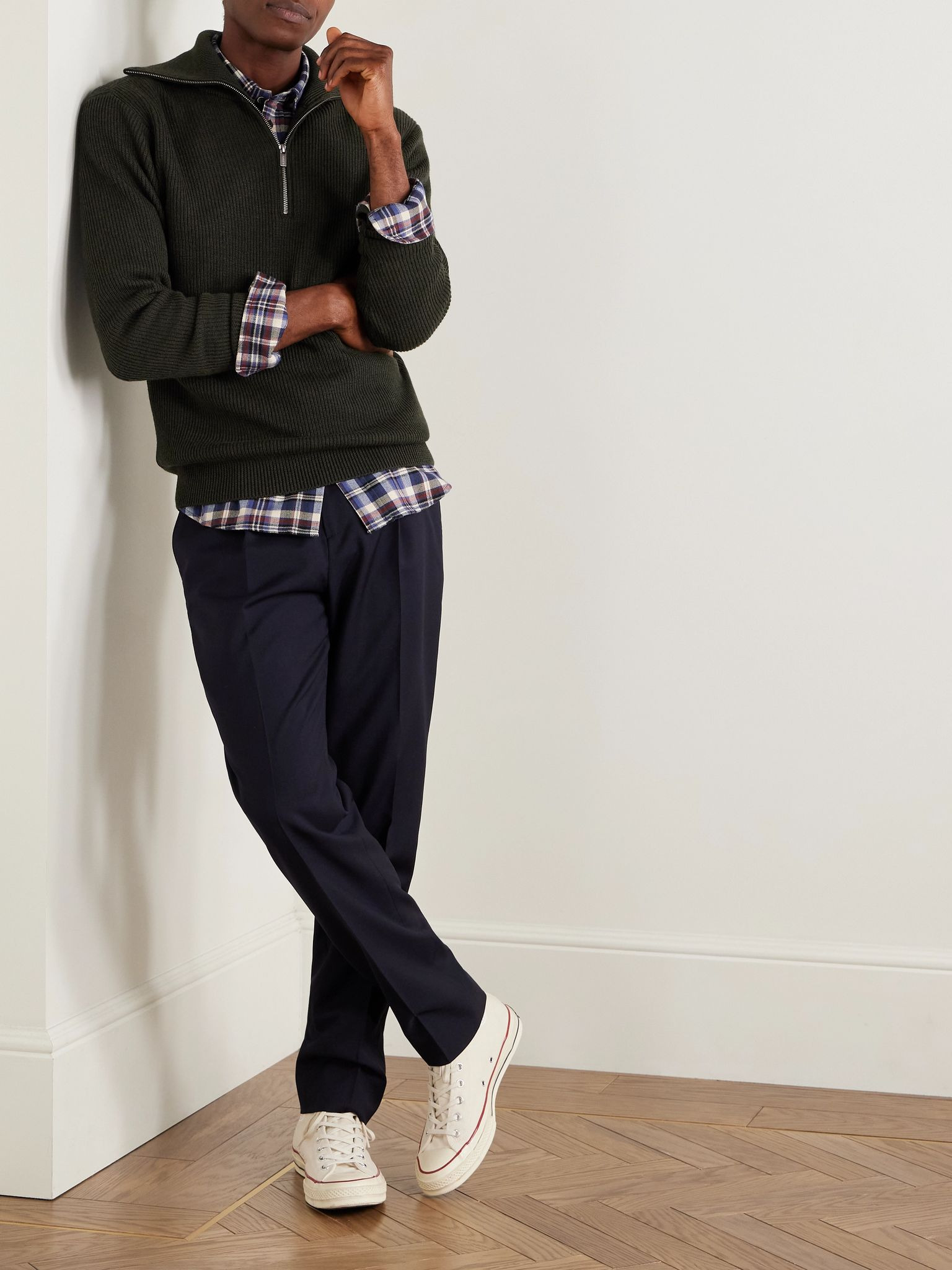 Drew Tapered Pleated Virgin Wool-Crepe Trousers Navy - 2