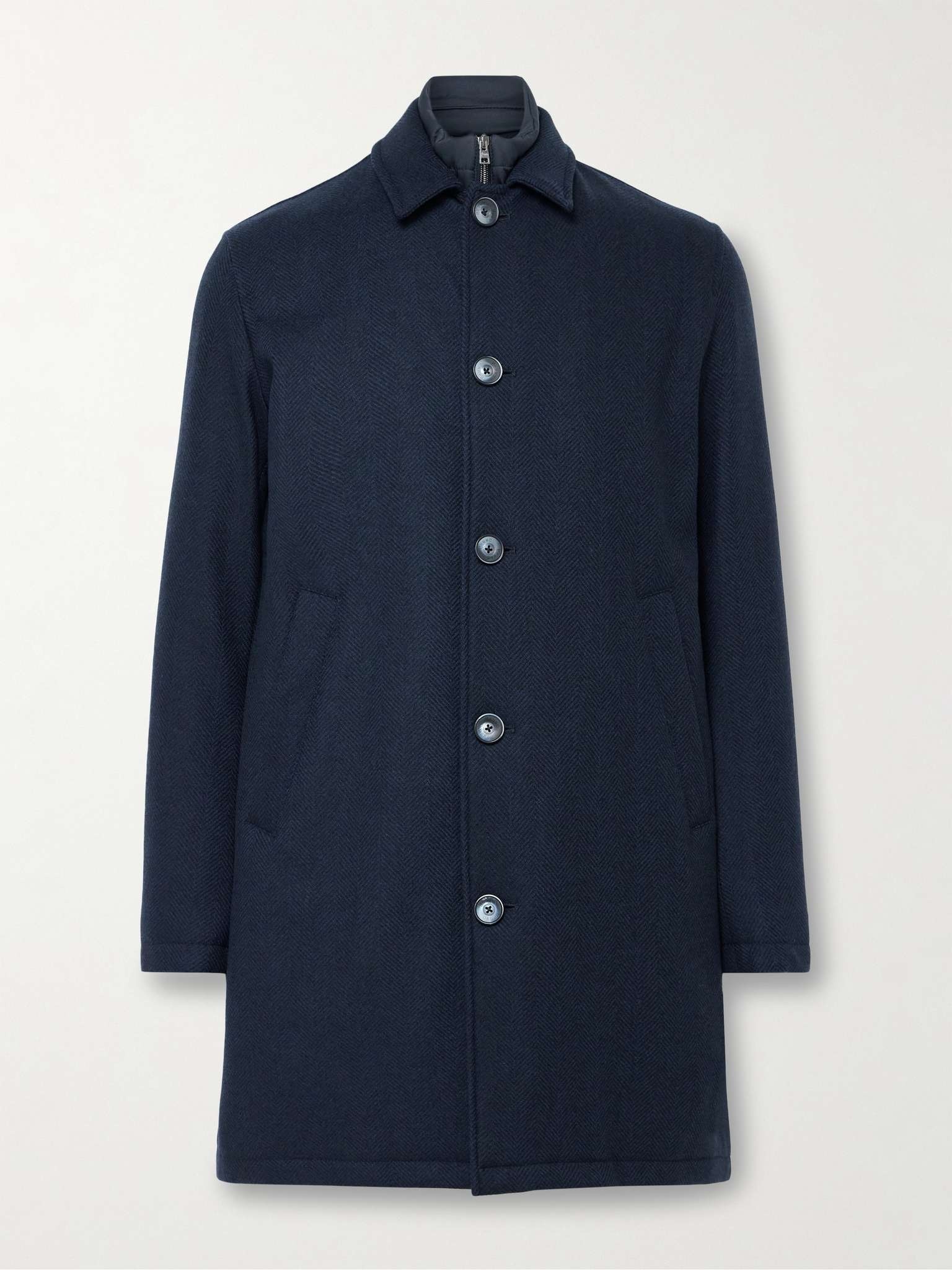 Herringbone Wool and Shell Coat with Detachable Gilet - 1