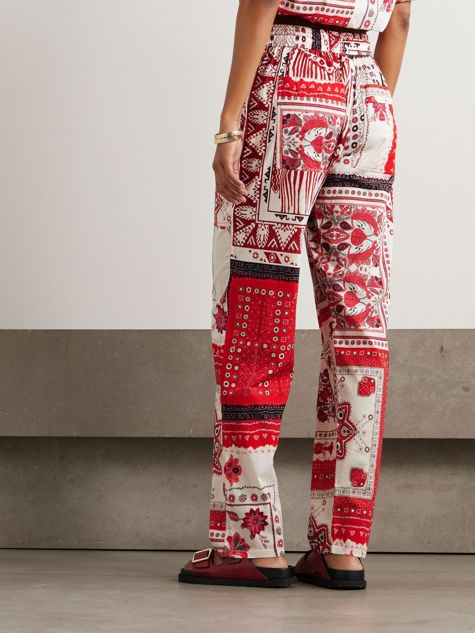 Fedora printed cotton-voile straight-leg pants Red - 3