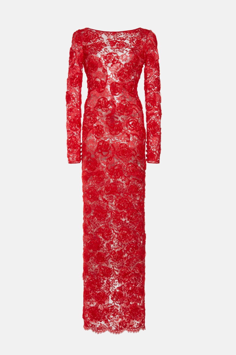 OPEN BACK LACE DRESS WITH SEQUIN, ROSE EMBROIDERY - 1