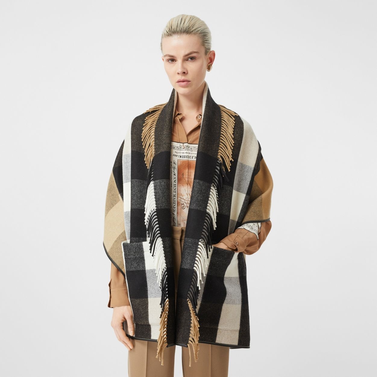 Check Wool Cashmere Jacquard Cape - 5