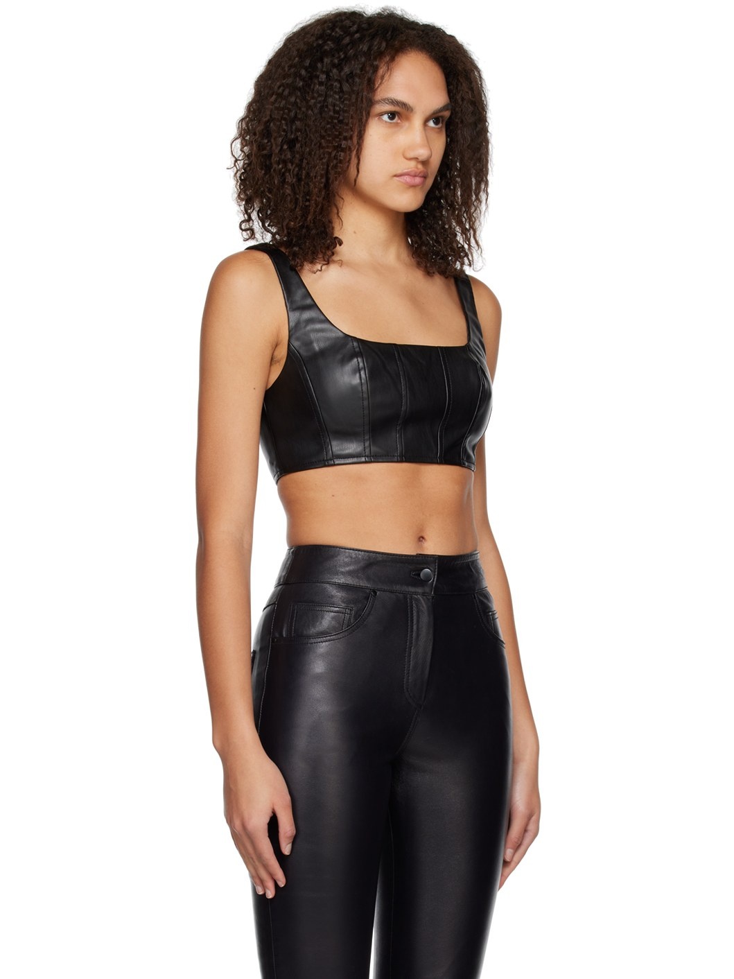 Black Cropped Wells Faux-Leather Tank Top - 2