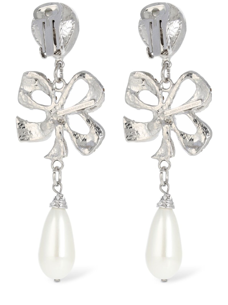 Crystal bow & faux pearl earrings - 4