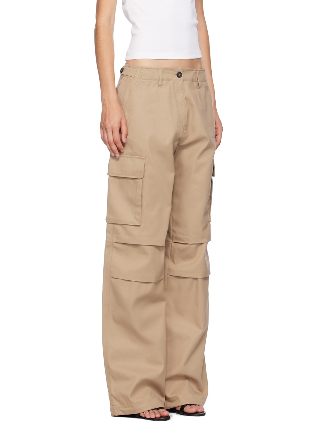 Beige Tailored Wide Leg Cargo Pants - 2