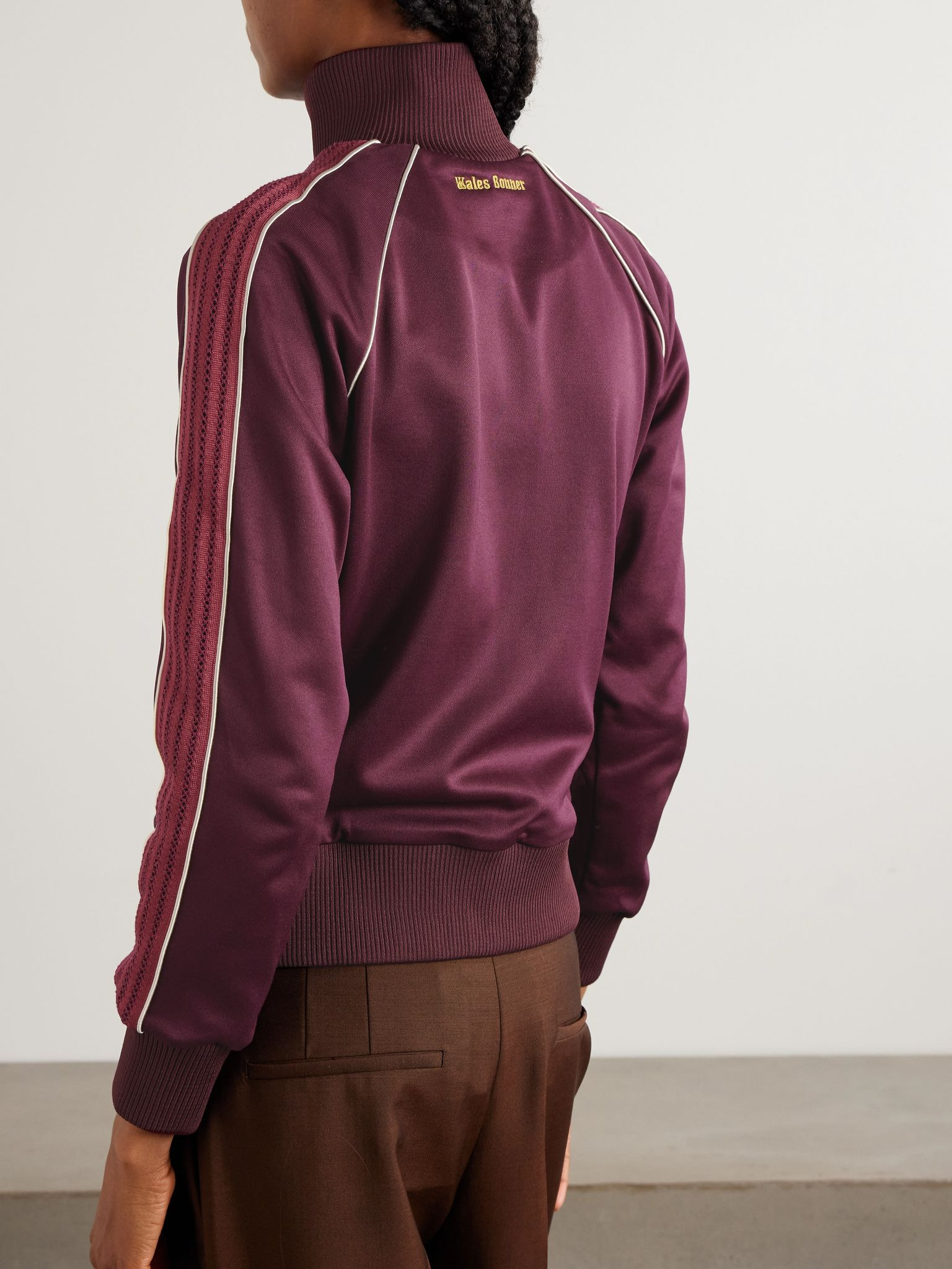 Mantra knit-trimmed embroidered jersey jacket Burgundy - 4