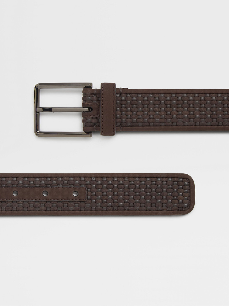 ZEGNA DARK BROWN PELLETESSUTA™ LEATHER BELT outlook