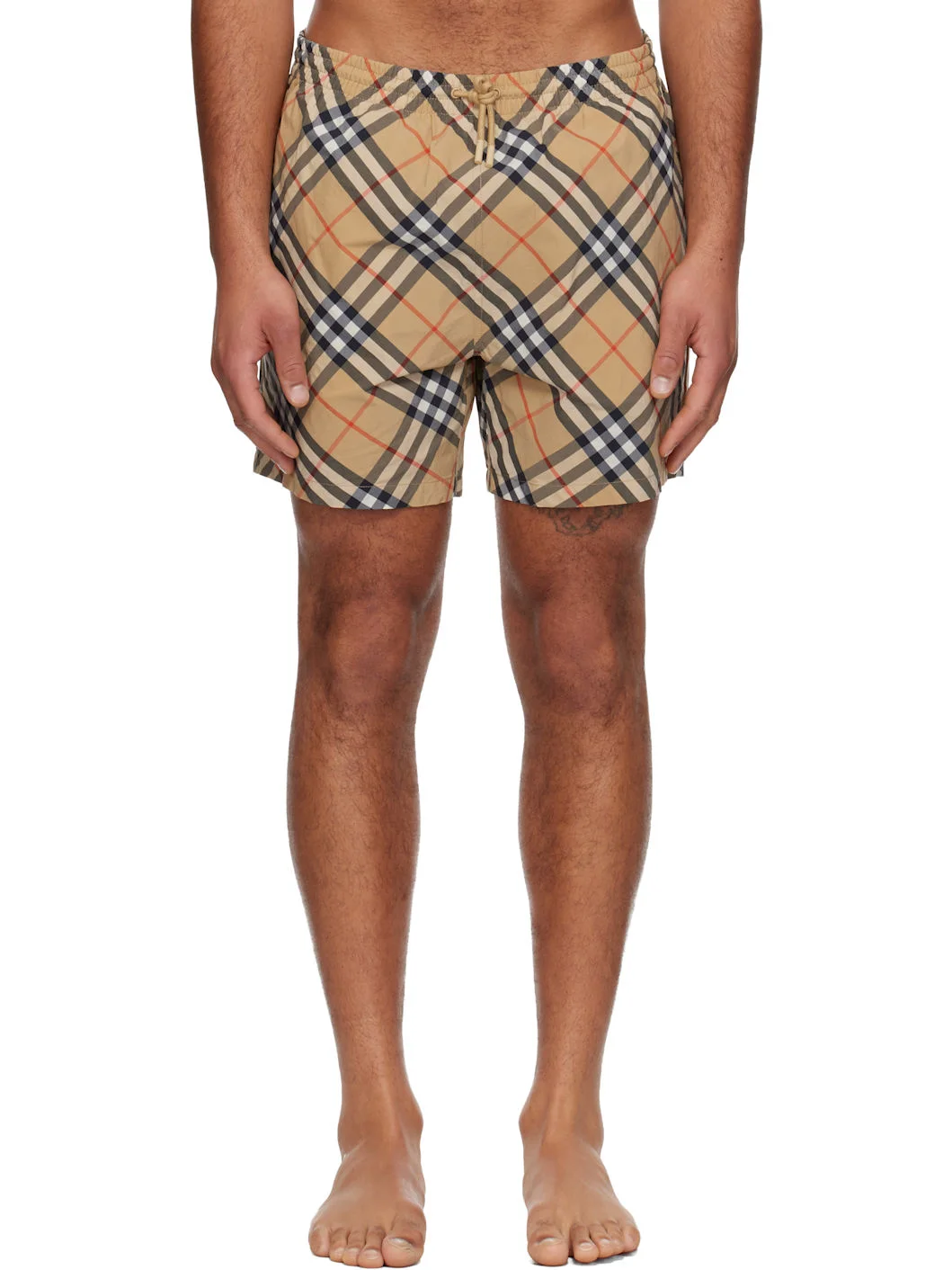 Beige Check Swim Shorts - 1