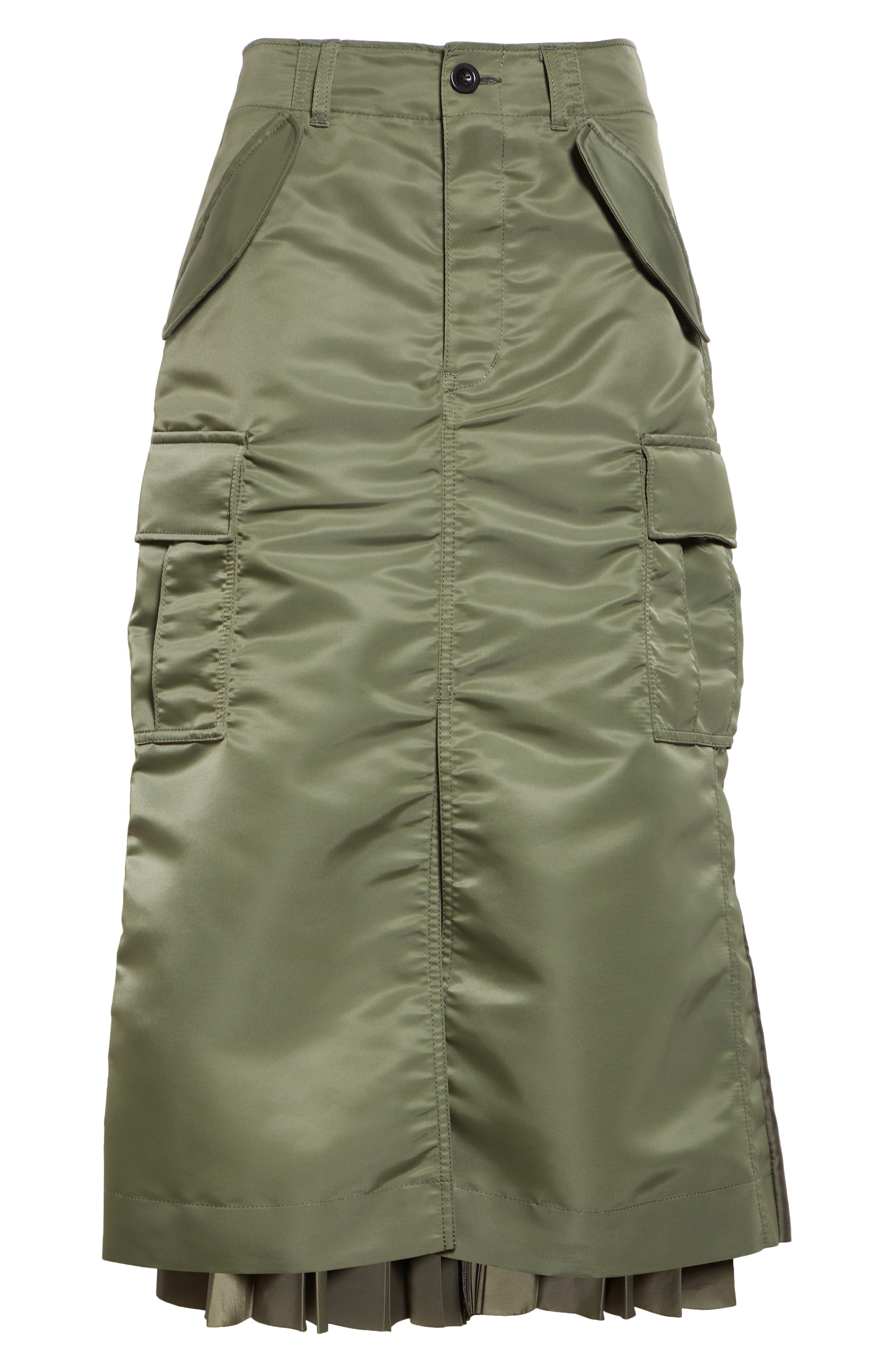 Sacai Insulated Nylon Twill Midi Cargo Skirt in Khaki 501 at Nordstrom - 6