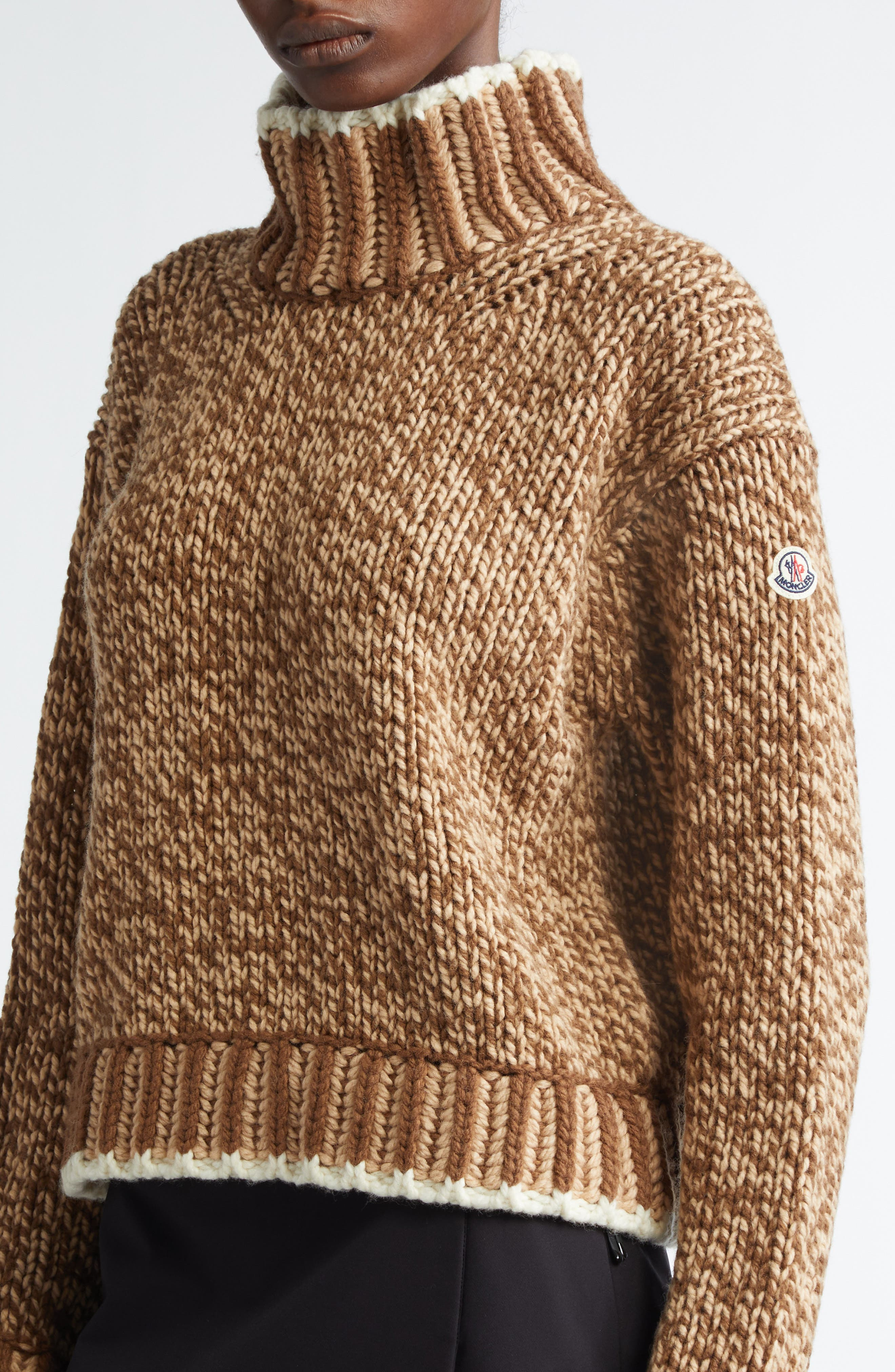 Moncler Marled Virgin Wool Blend Turtleneck Sweater in Beige at Nordstrom - 5