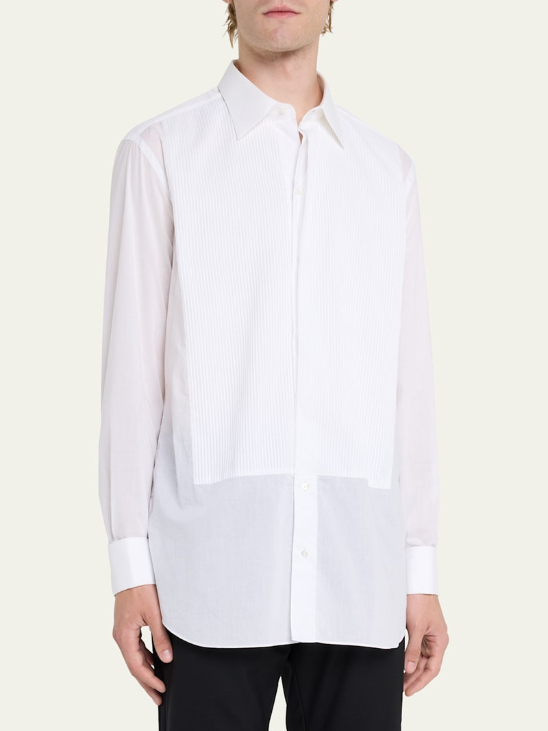 Brioni Pleated Poplin French-Cuff Dress Shirt outlook