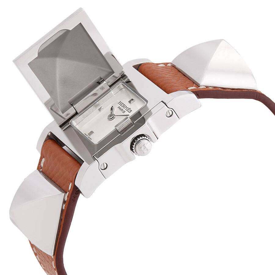 Hermes Medor White Dial Ladies Brown Leather Watch 028321WW00 - 2