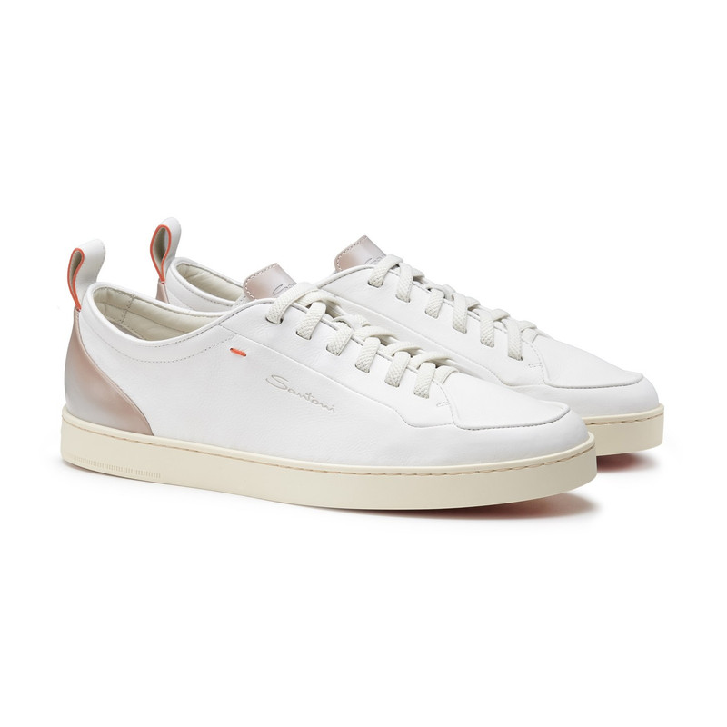 Santoni Men's white leather sneaker outlook
