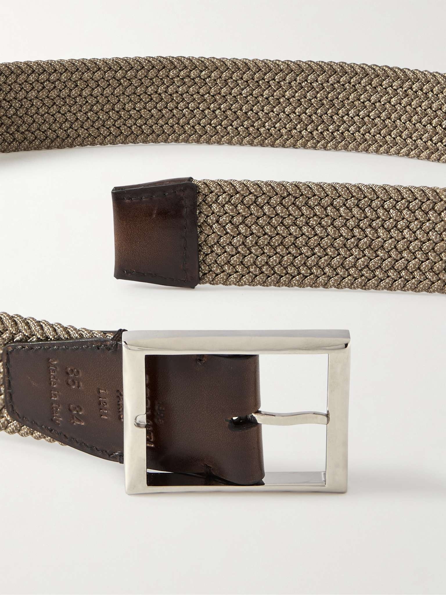 3.5cm Leather-Trimmed Woven Elastic Belt - 3