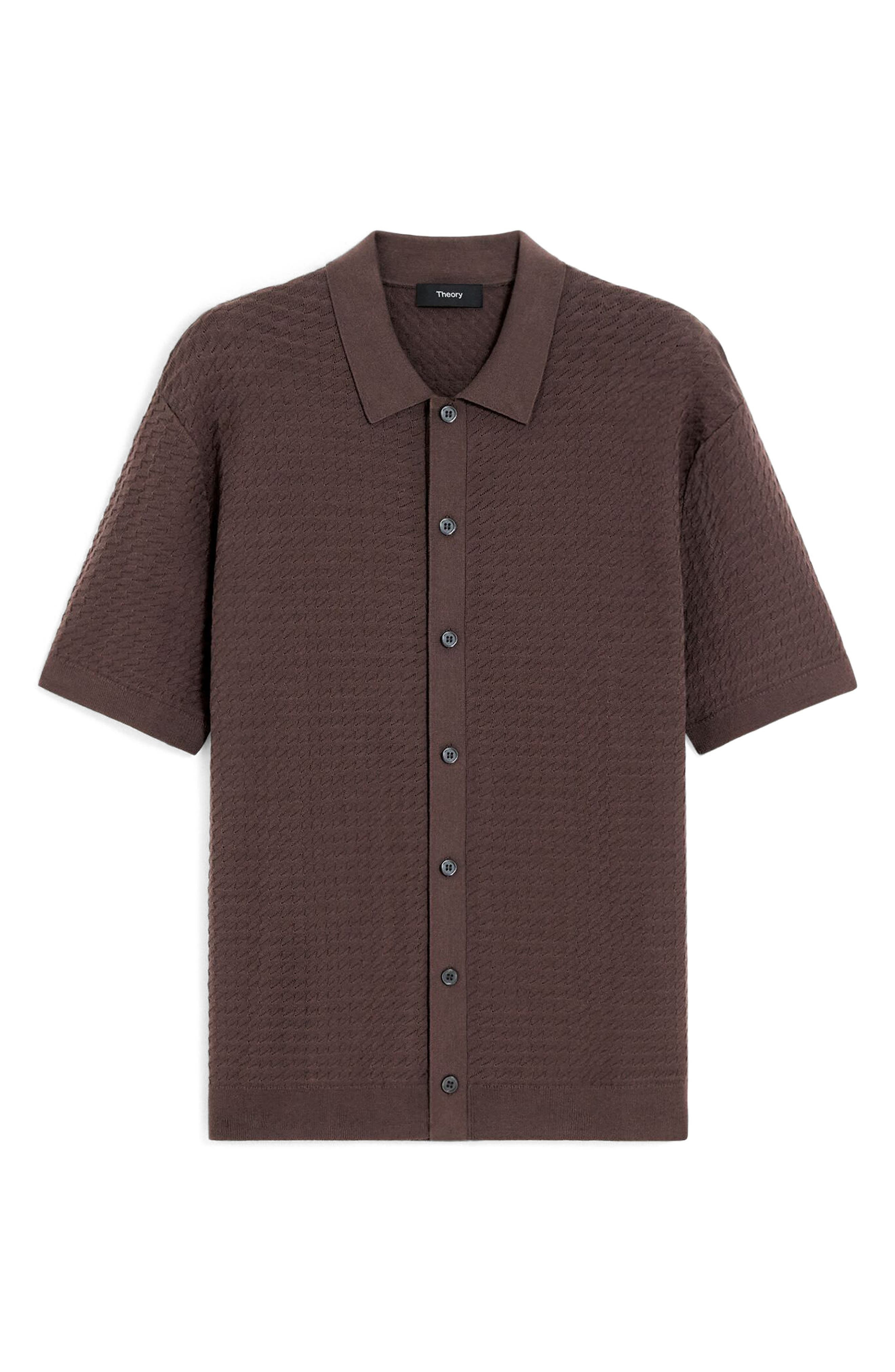 Theory Cairn Short Sleeve Organic Cotton Button-Up Shirt in Dark Mocha at Nordstrom - 5