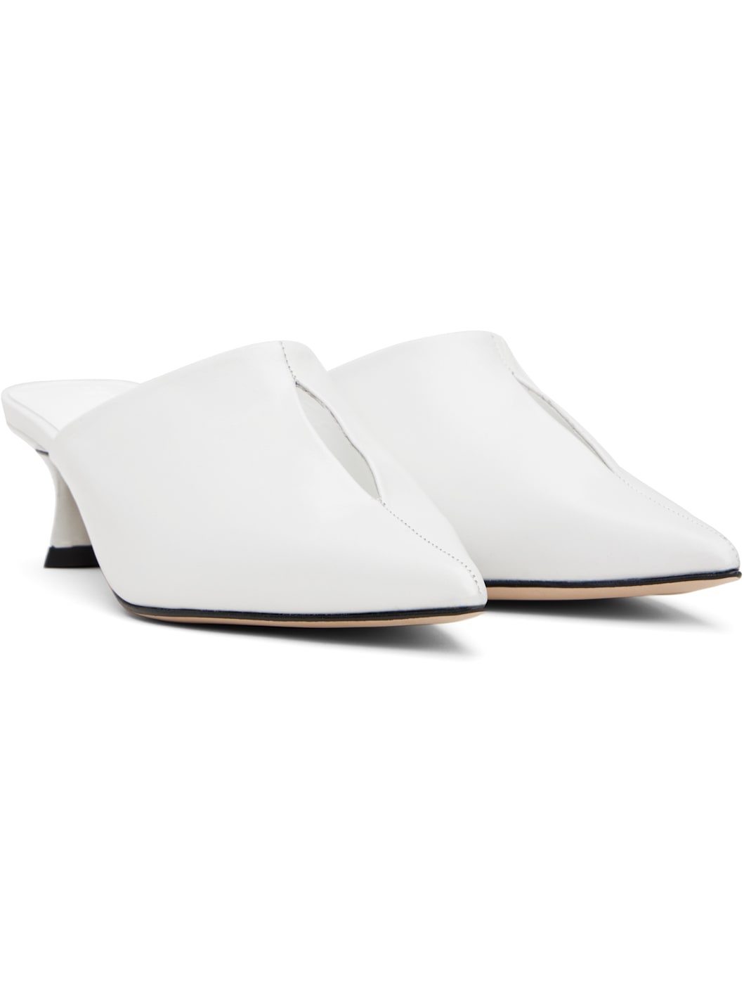 White Luciana Creased Calf Leather Heels - 4