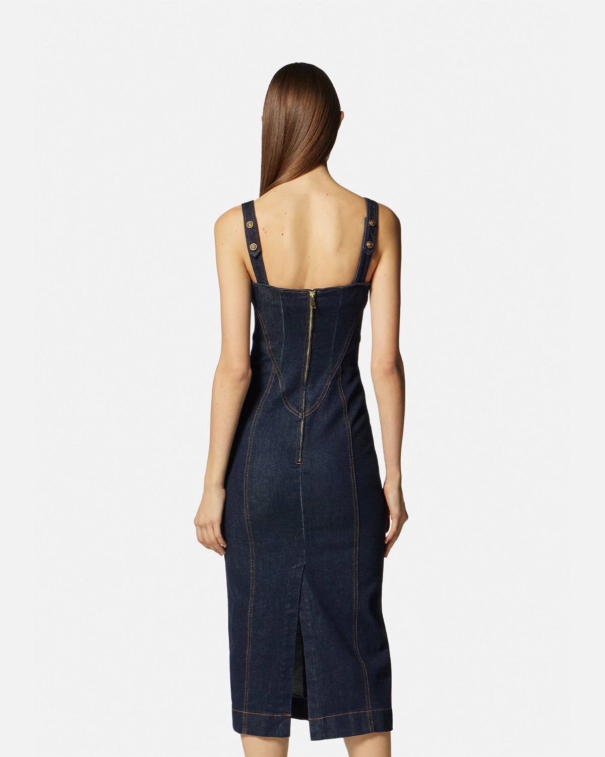 Baroque Buckle Denim Midi Dress - 4