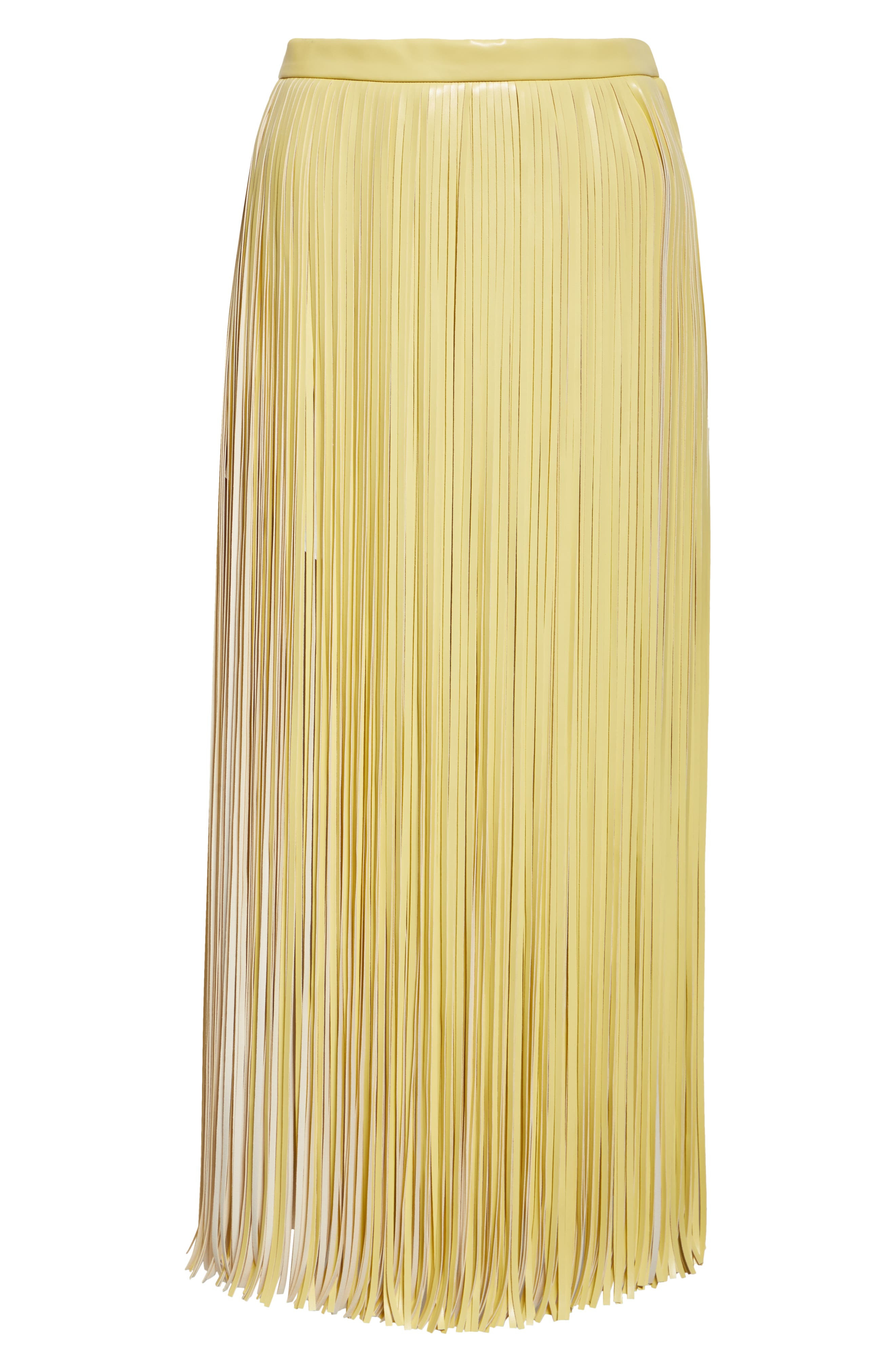 Proenza Schouler Veda Two-Tone Faux Leather Fringe Midi Wrap Skirt in Pale Yellow Multi at Nordstrom - 6