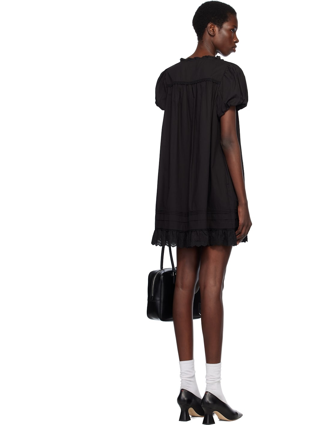 Black Puff Shirring Minidress - 3