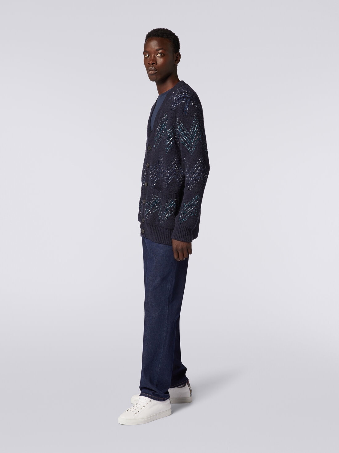 Zigzag cotton blend V-neck cardigan - 3